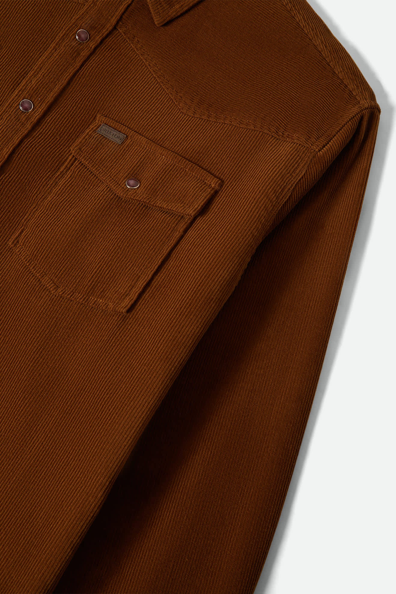 Men's New West Relaxed Overshirt in the color Washed Copper Corduroy - Additional Laydown image