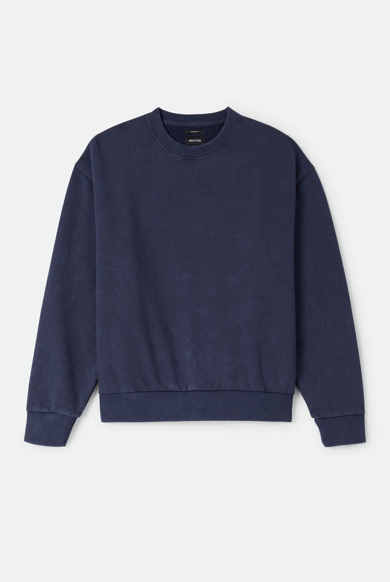 Men's Brixton Baseline Crew Fleece in the color Washed Navy Vintage Wash - Front Product View