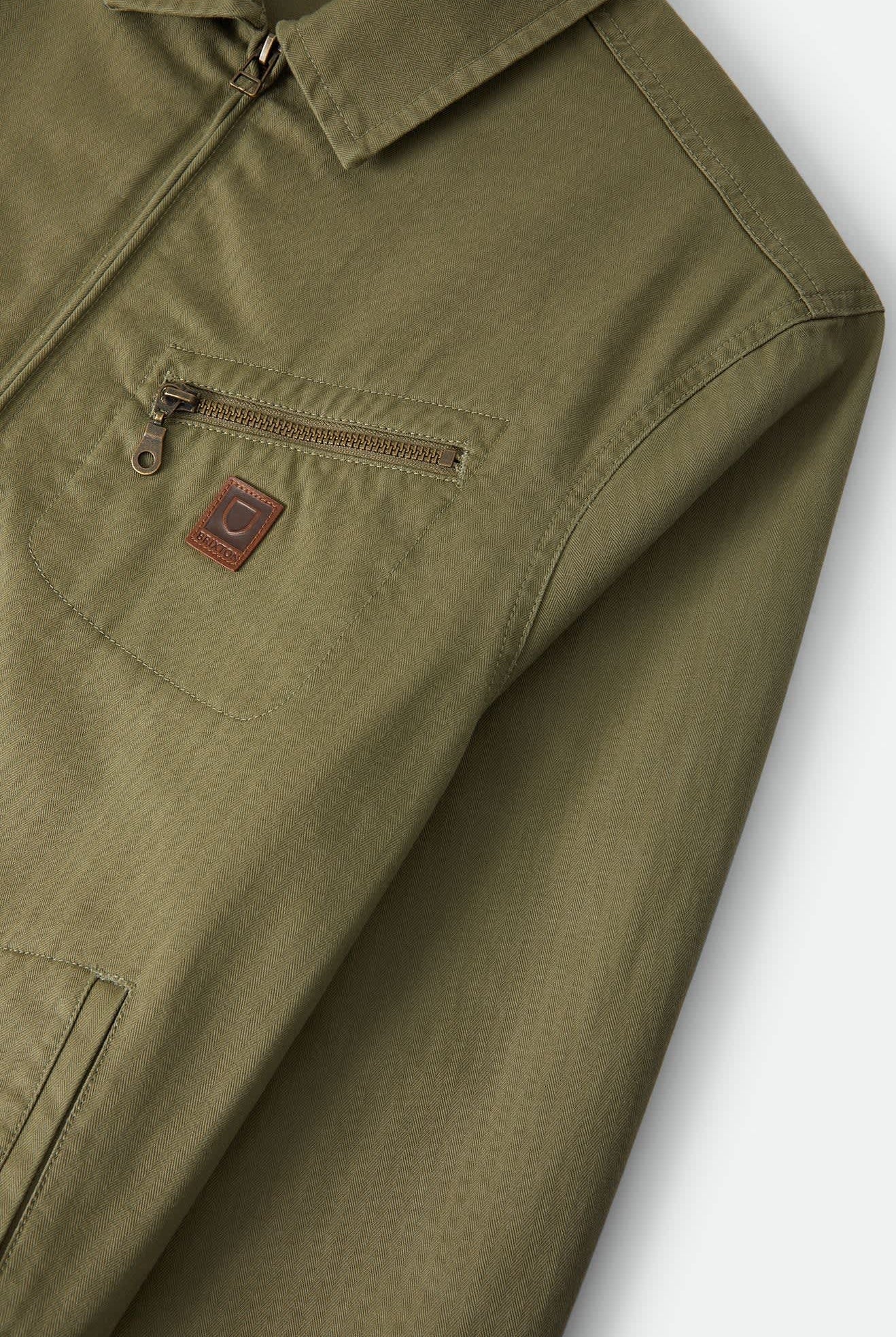 Men's Mechanic Garage Zip Jacket in the color Olive Surplus Herringbone - Additional Laydown image