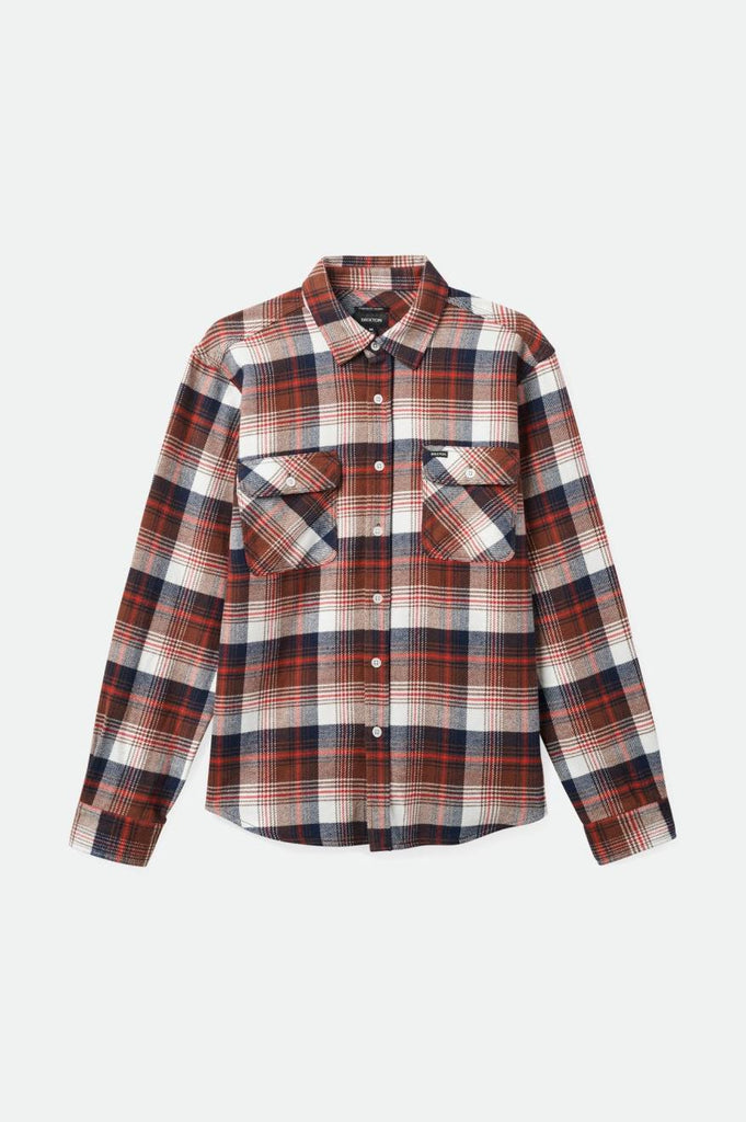 Brixton Bowery L/S Flannel - Washed Navy/Sepia/Off White