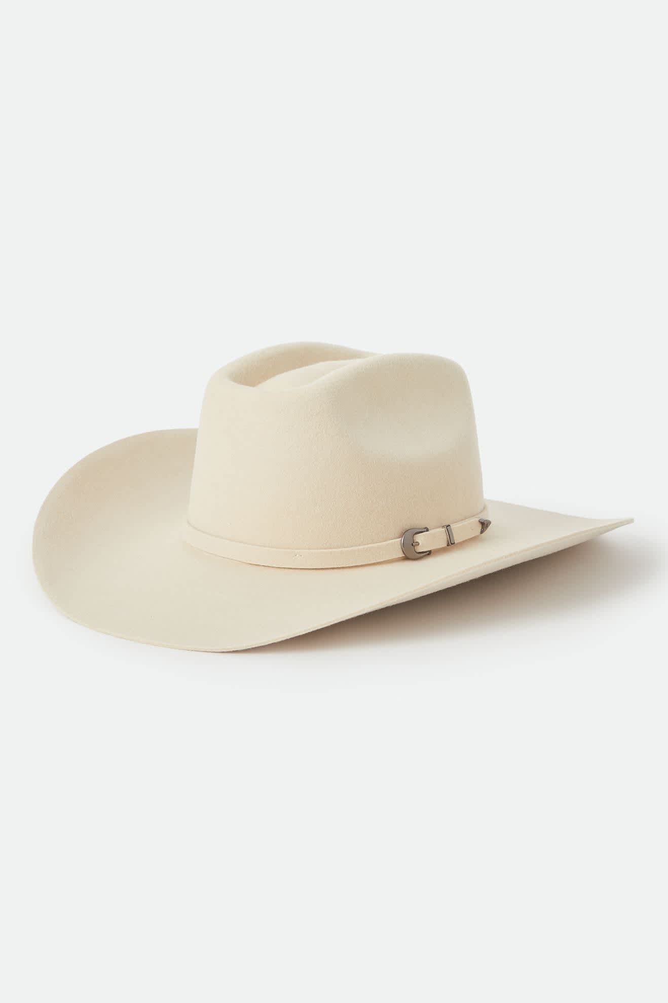 Unisex Prescott Brick Top Cowboy Hat in the color Wax Paper - Front Product View