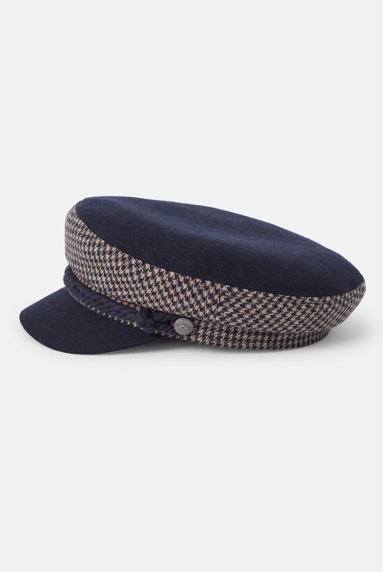 Unisex Fiddler Fisherman Cap in the color Navy/Sand Houndstooth - Additional Laydown image