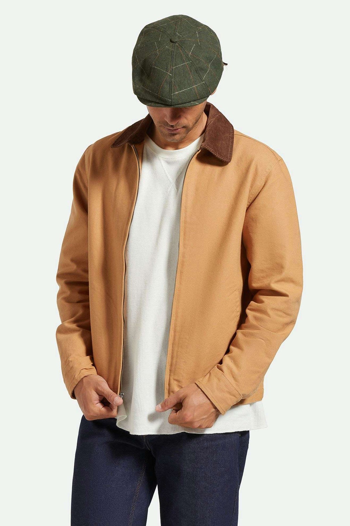 Brixton Unisex Brood Newsboy Cap - Moss/Orange | Side fit