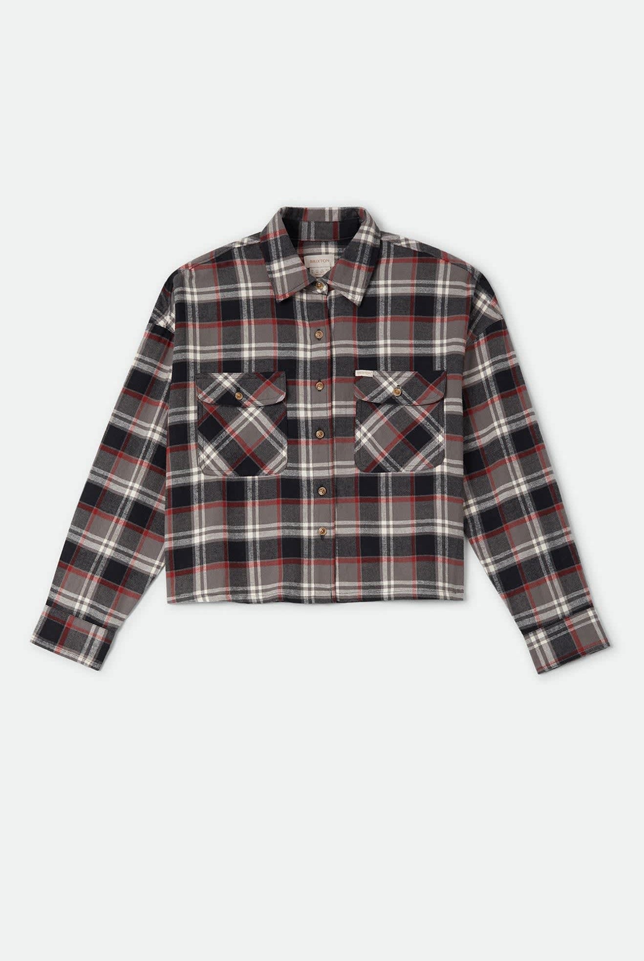 Women's Bowery Crop Women's Overshirt in the color Washed Black Plaid - Front Product View