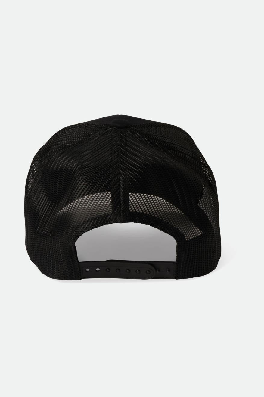 Back Laydown Image for Regal Netplus Trucker Hat - Black/Black