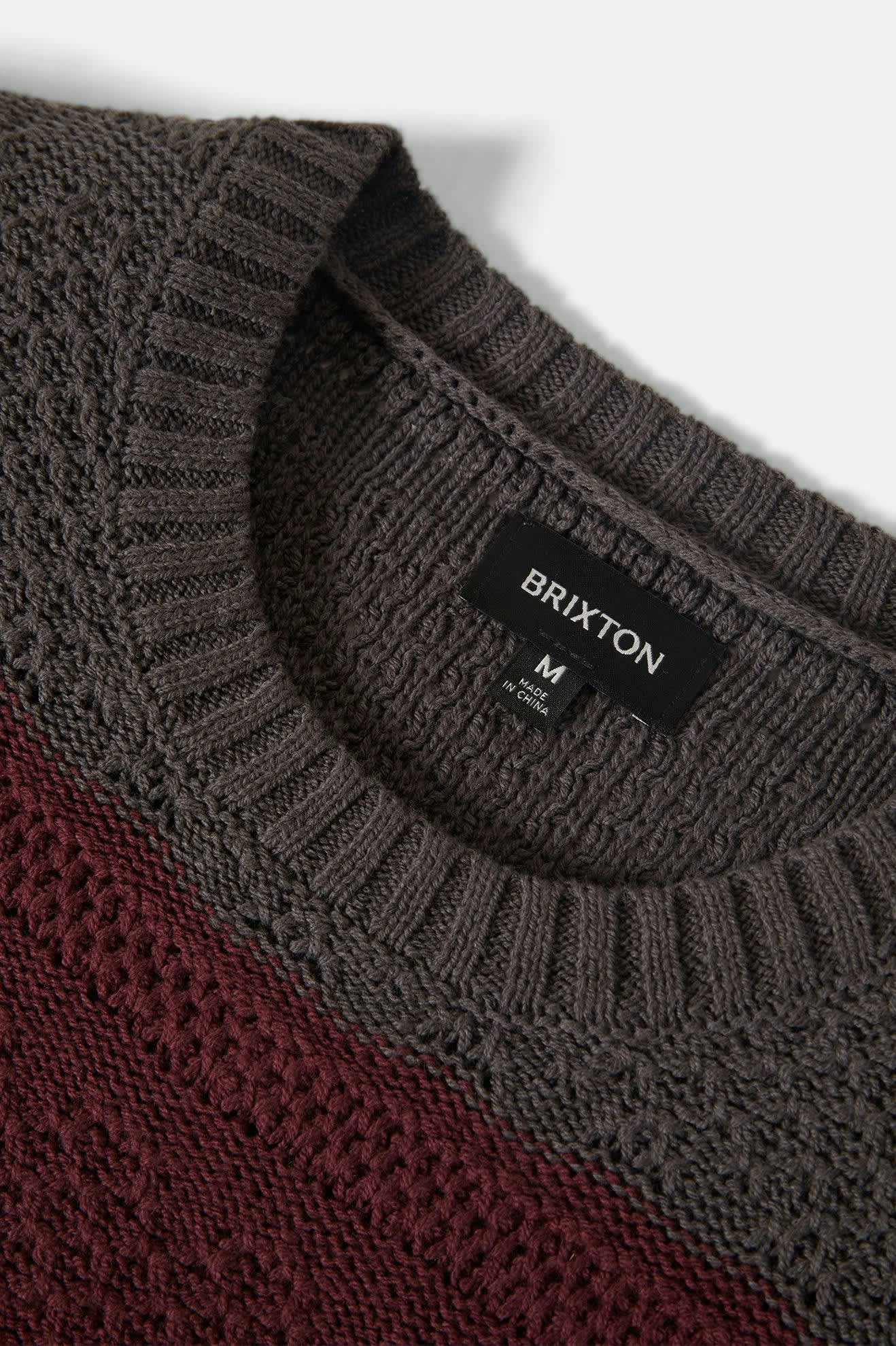 Men's Midnight Crew Sweater in the color Black/Port Stripe - Additional Laydown image