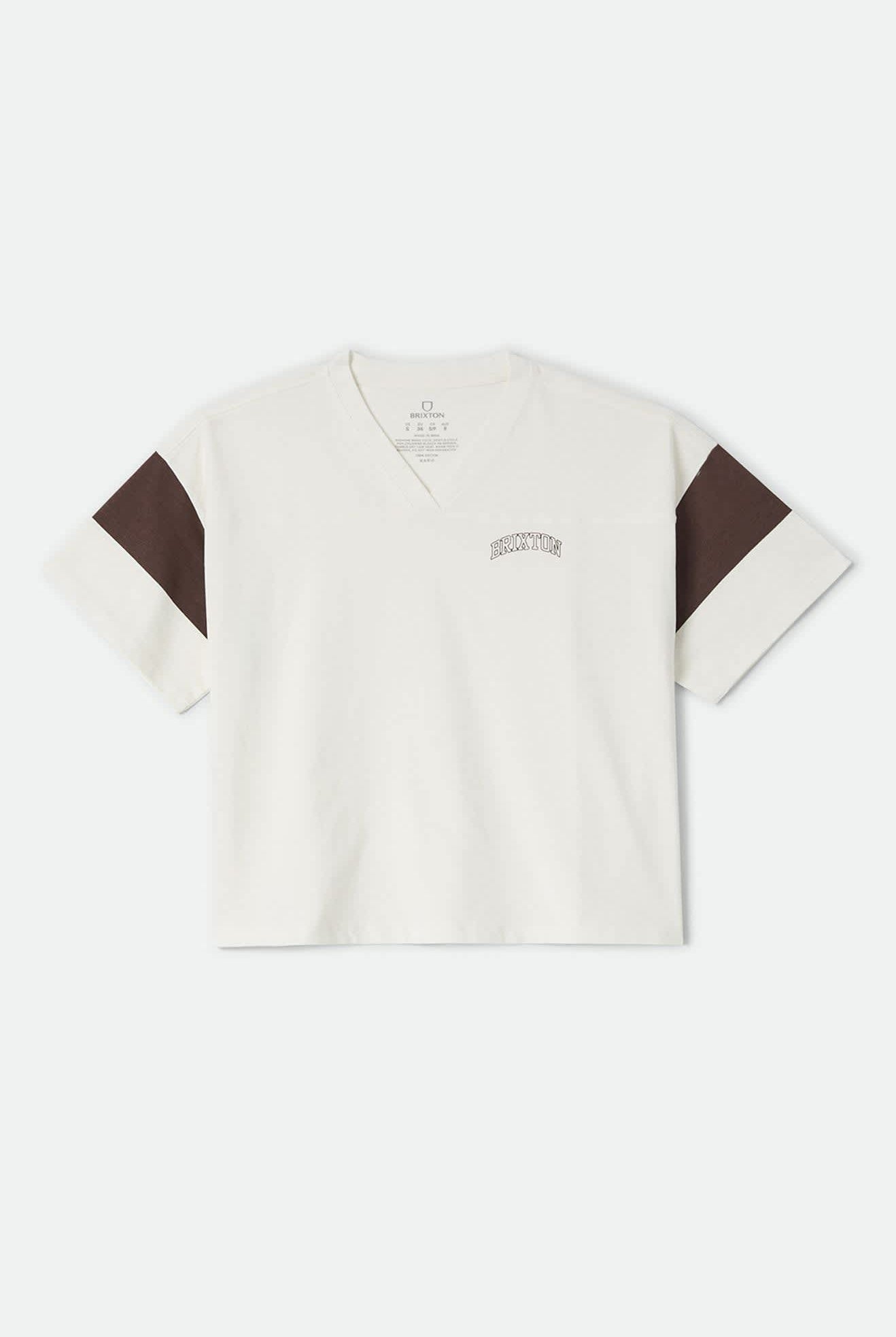 Women's Brixton Boxy Cropped Football T-Shirt in the color Off White - Front Product View