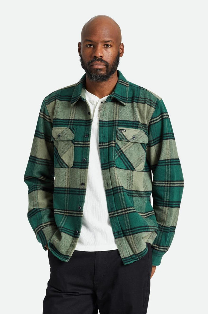 Brixton Bowery Heavyweight L/S Flannel - Pine Needle/Olive Surplus