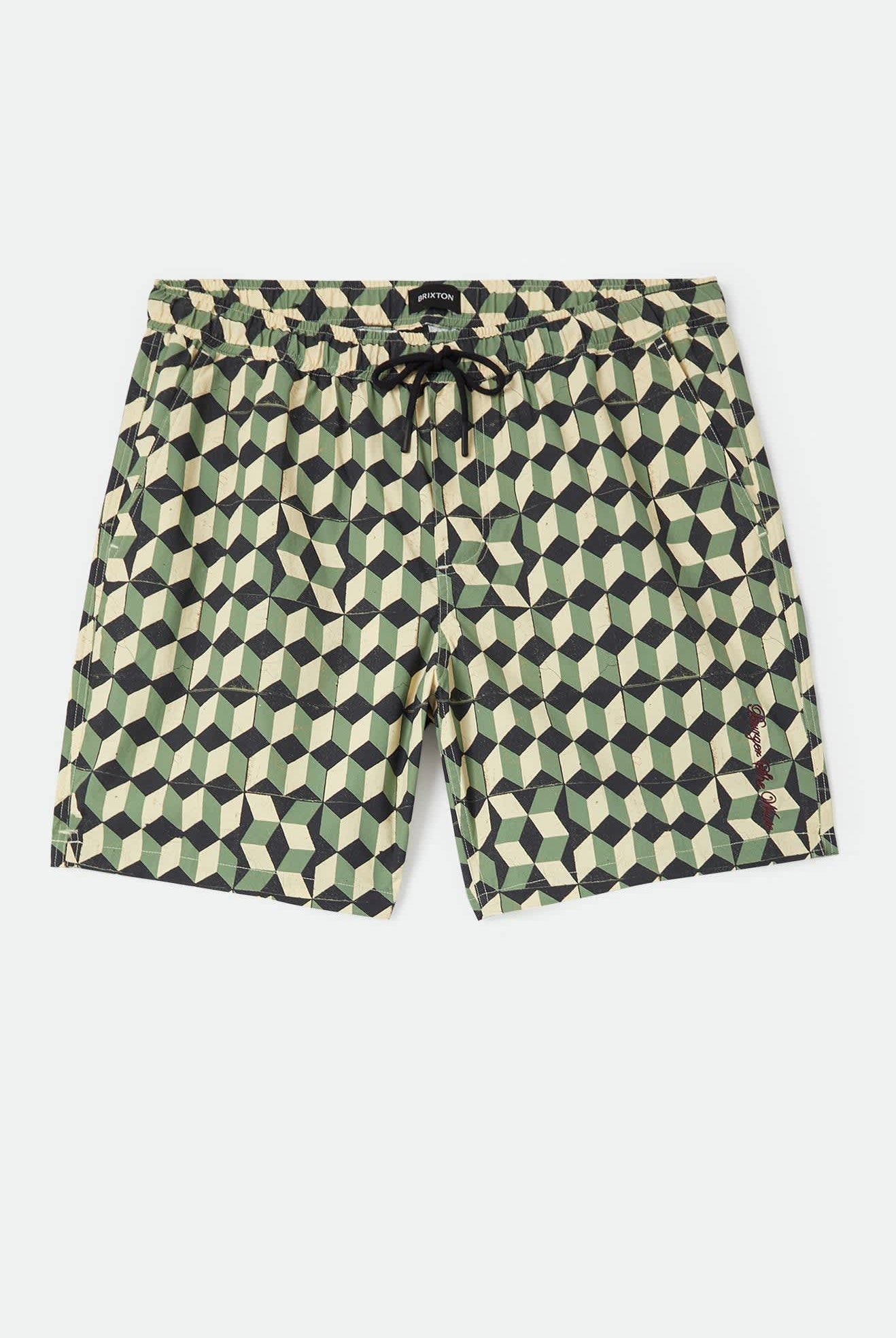 Men's Burger She Wrote Hybrid Short in the color Black/Green Tile - Front Product View