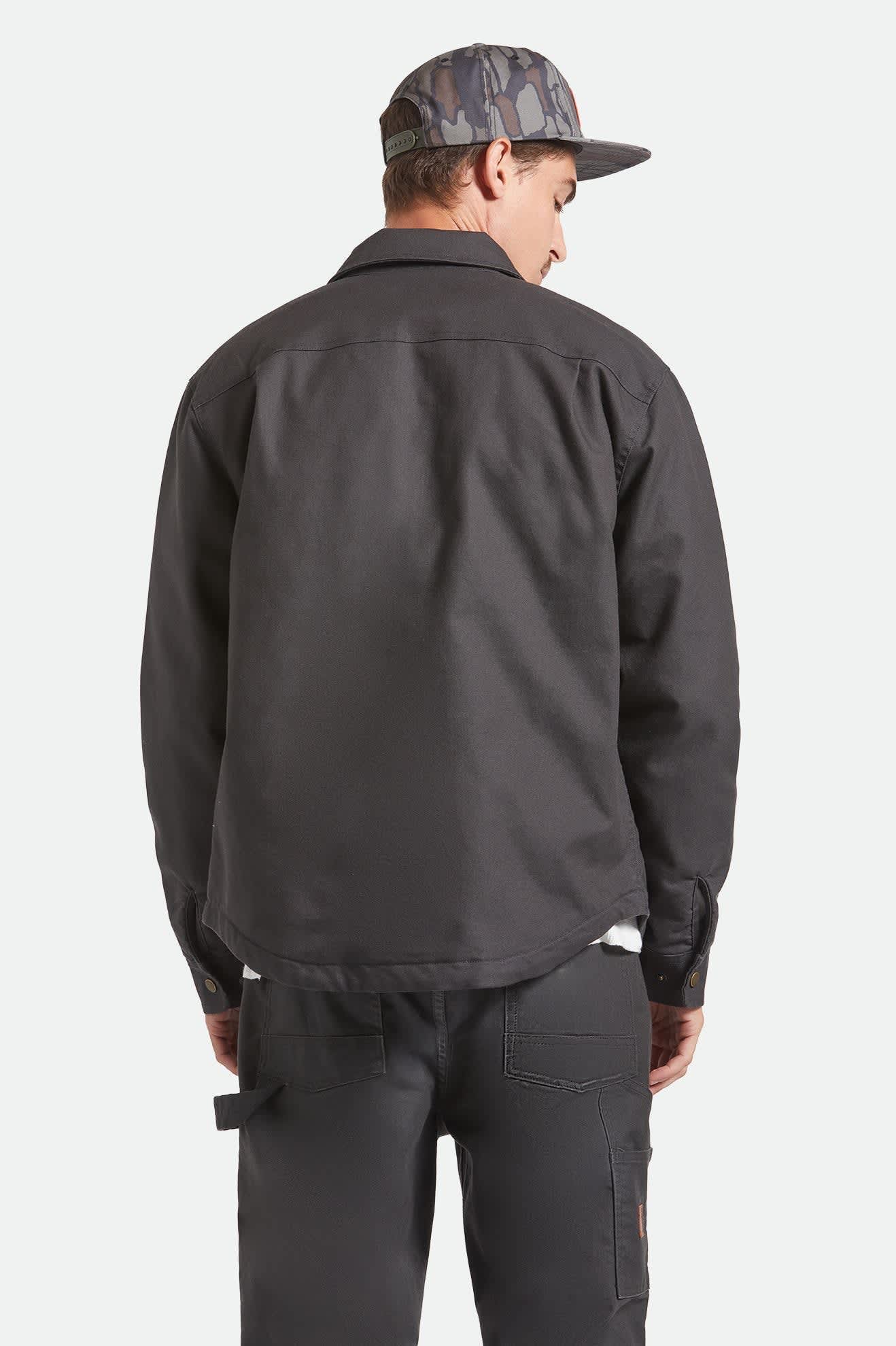Men's Builders Stretch Jacket in the color Washed Black - Men's Back View