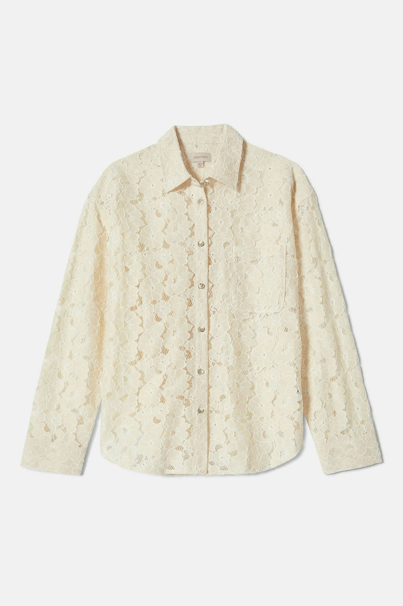 Women's East Side Boxy L/S Button Down in the color Whitecap - Front Product View