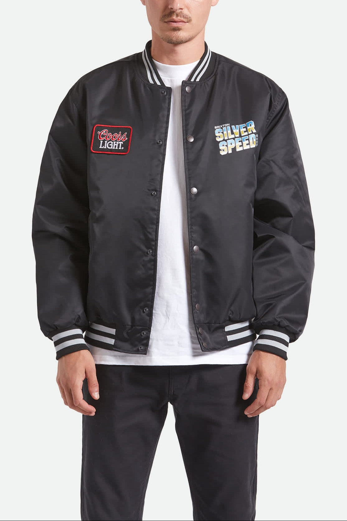 Men's Coors Light Silver Speed Shop Jacket in the color Black/Silver - Men's Back View