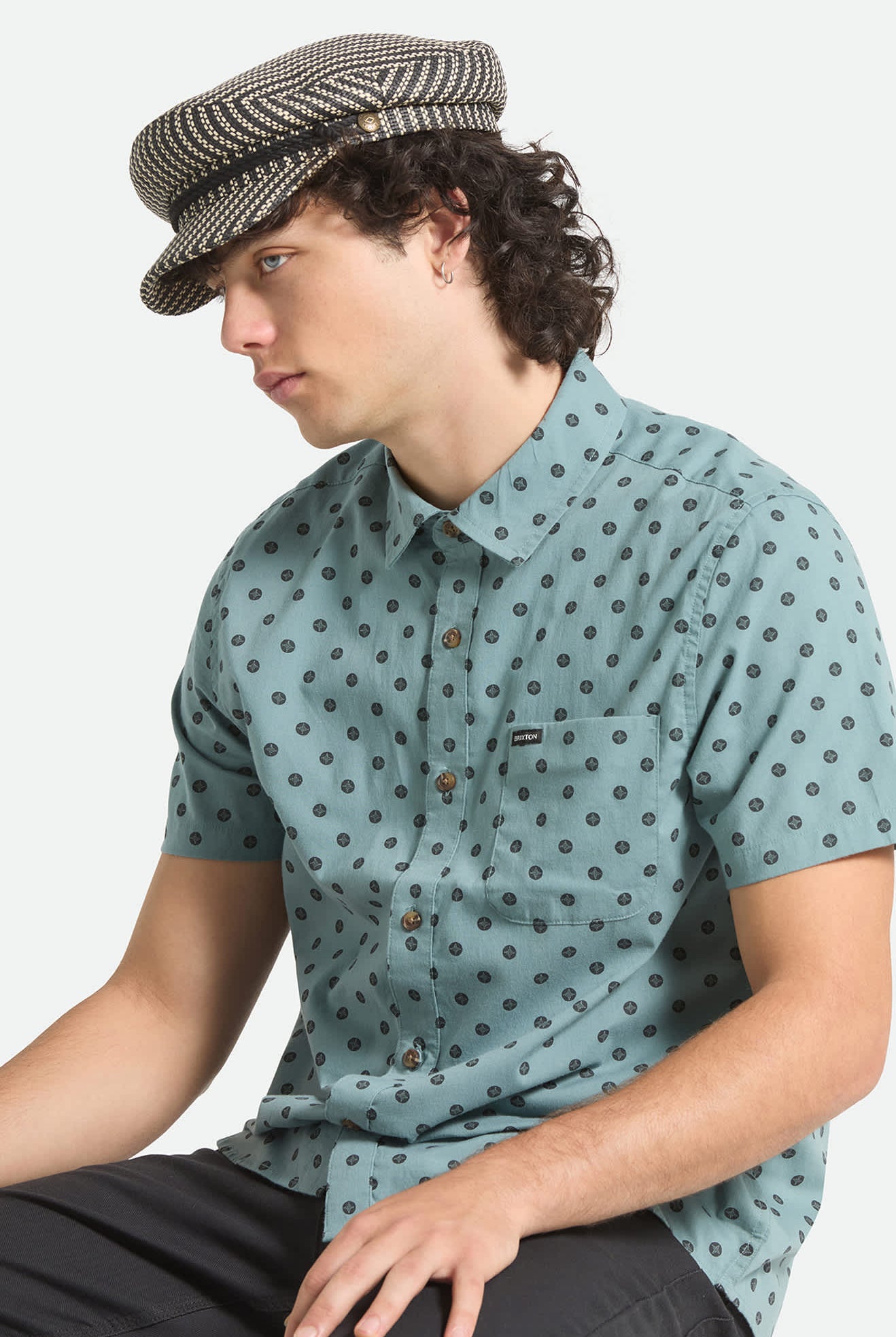 Unisex Fiddler Lightweight Fisherman Cap in the color Black/Natural Straw - Men's Side View