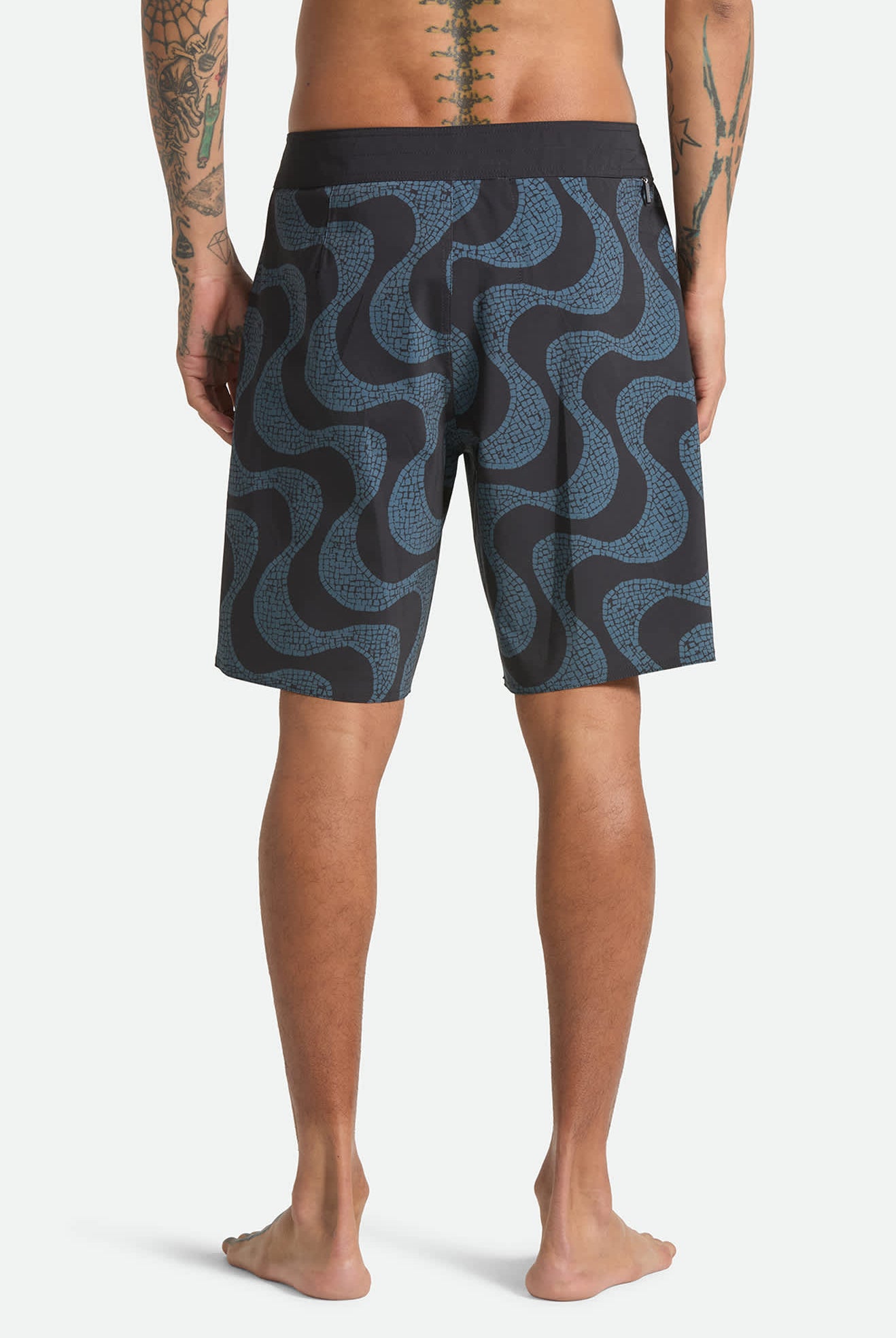 Men's Blitz Boardshort 19" in the color Black/Future Grey Warped Tile - Men's Back View