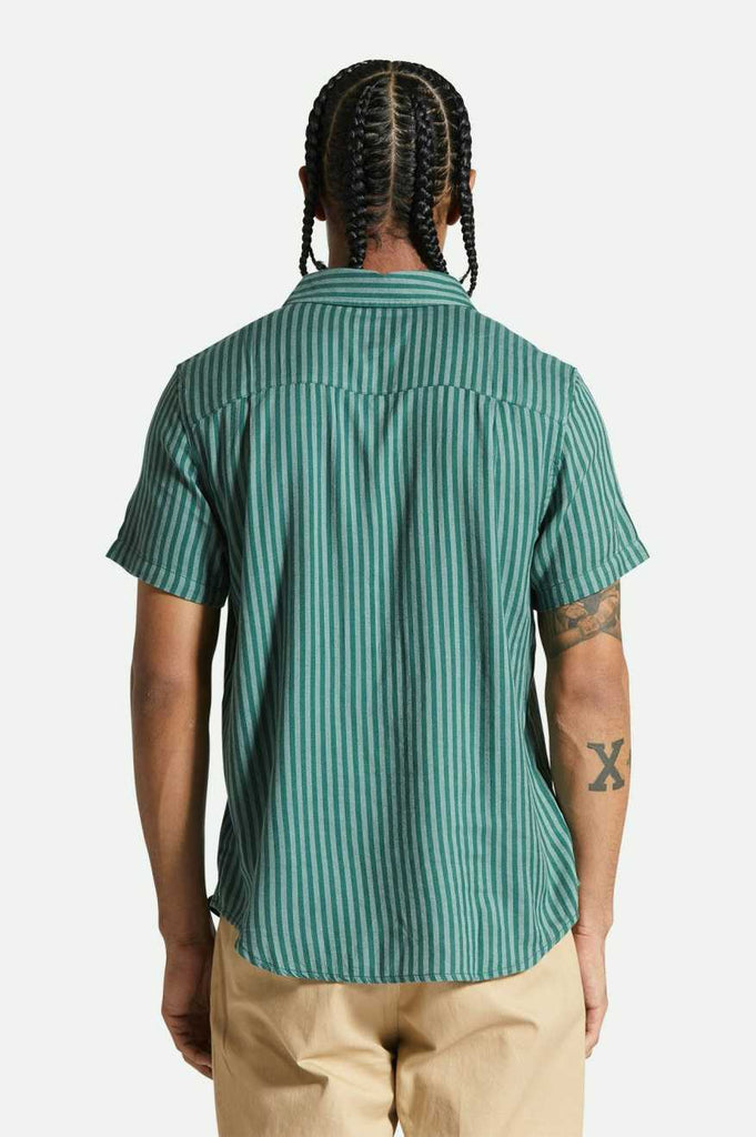 Brixton Charter Herringbone Stripe S/S Woven Shirt - Trekking Green/Chinois