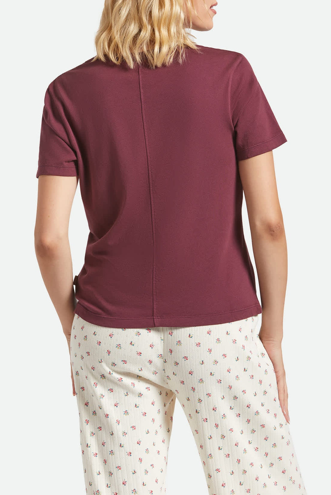 Women's Carefree Organic Garment Dye Perfect T-Shirt in the color Port - Women's Side View