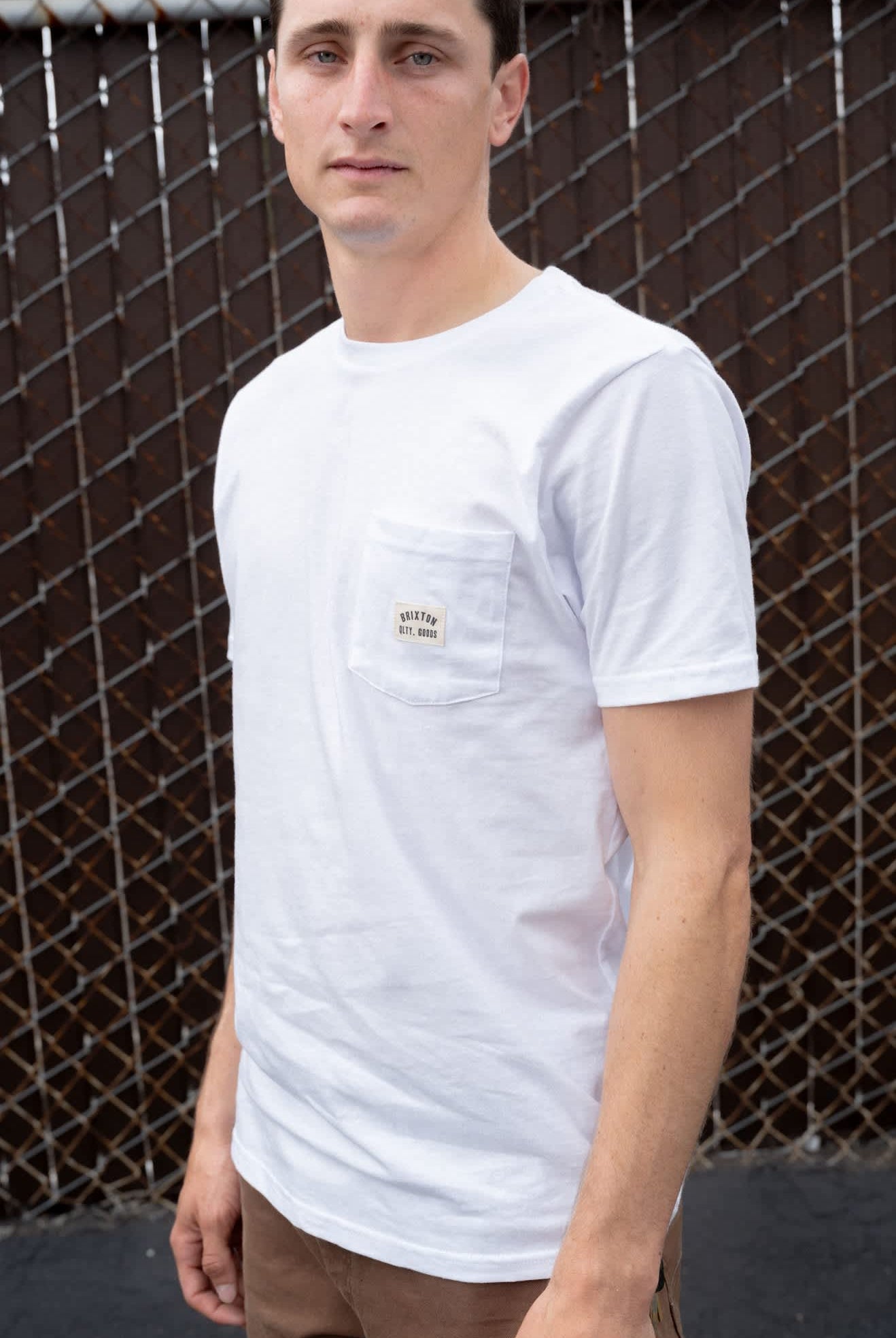 Men's Woodburn Short Sleeve Tailored Pocket T-Shirt in the color White - Men's Front View