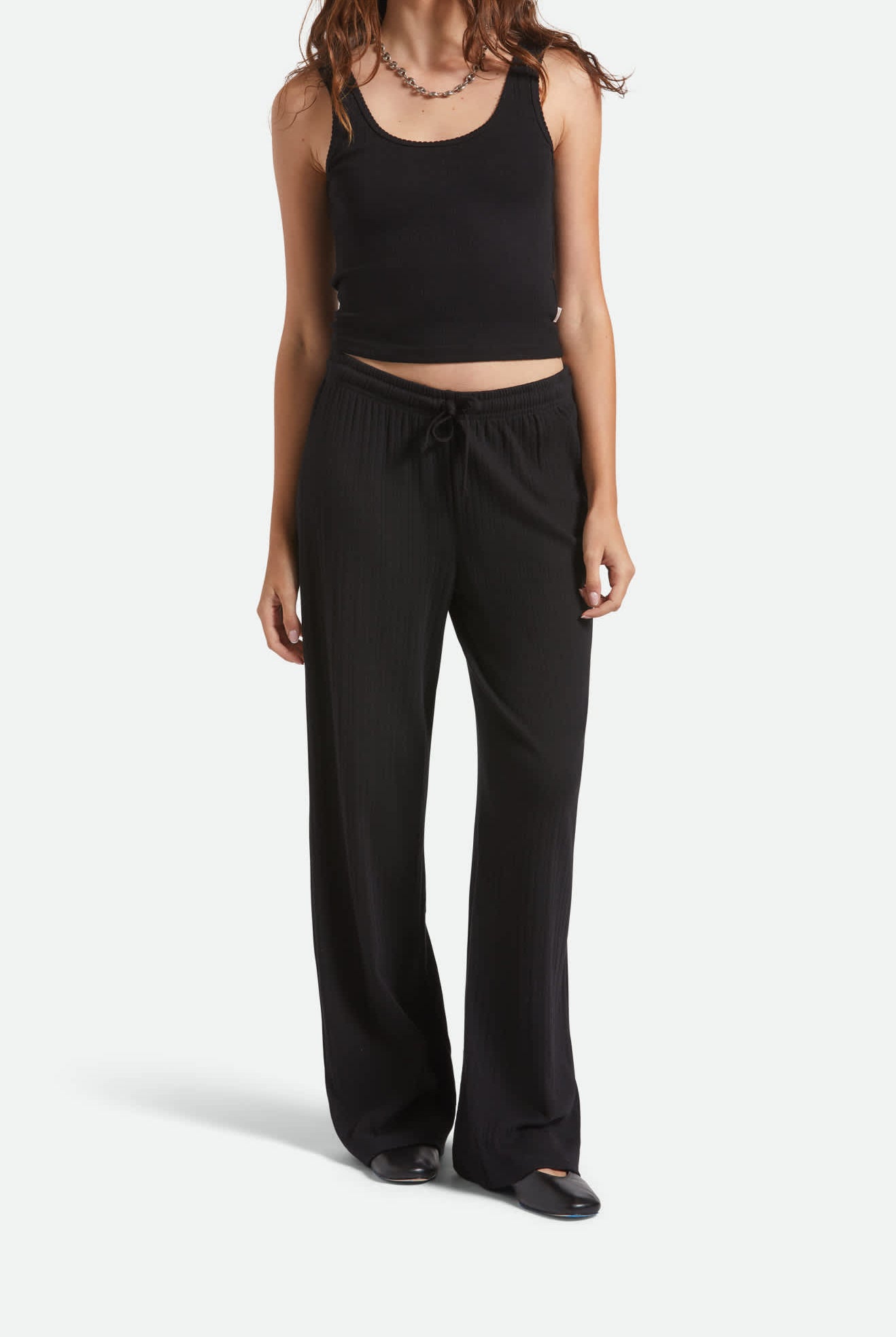 Women's Pointelle Lounge Pant in the color Black - Women's Front View