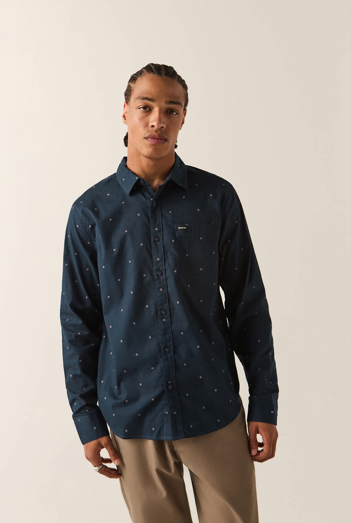 Men's Charter Print Shirt in the color Washed Navy Geo - Men's Front View