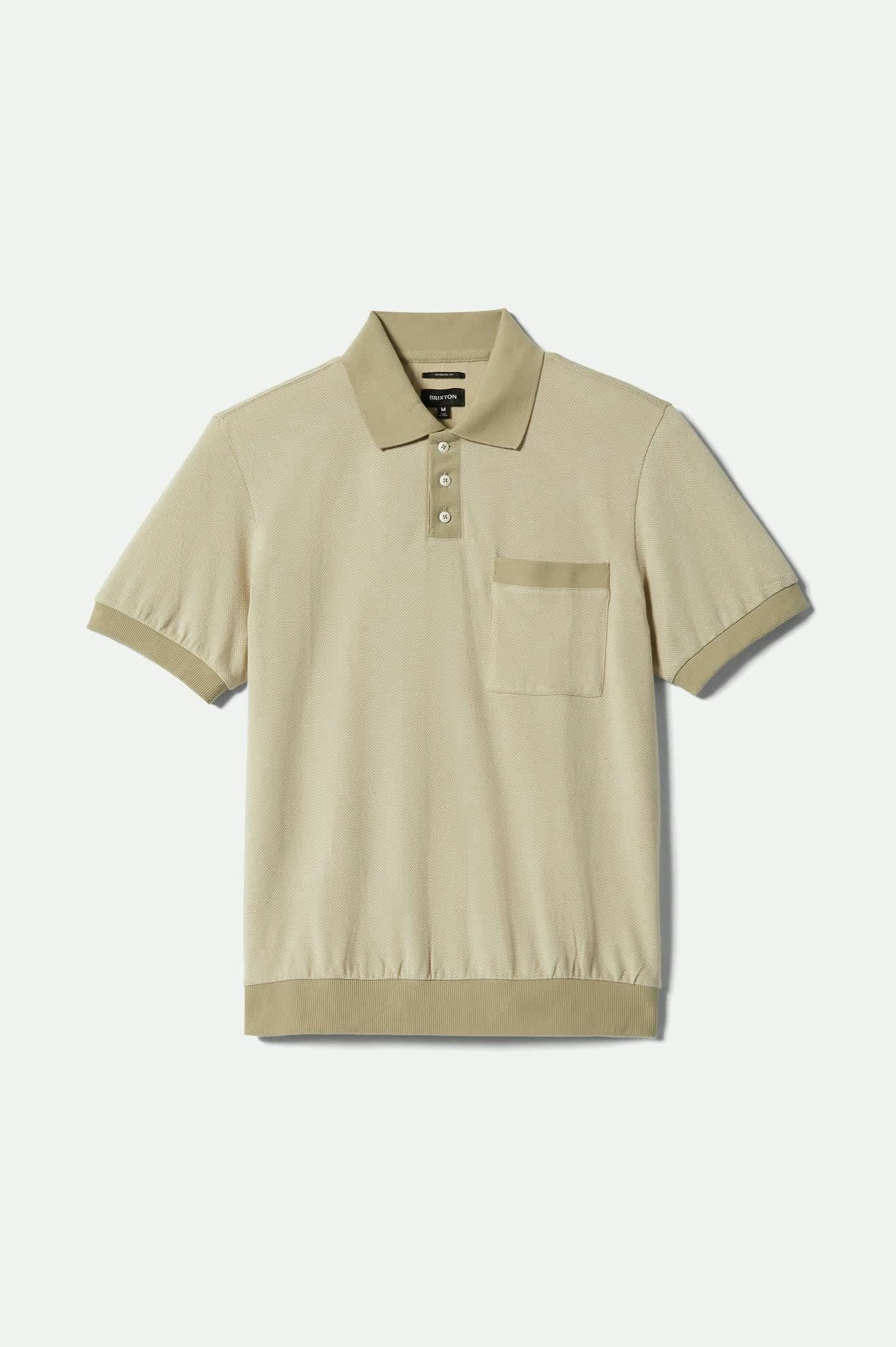 Men's Weekend Herringbone S/S Polo in the color Whitecap/Elm - Front Product View