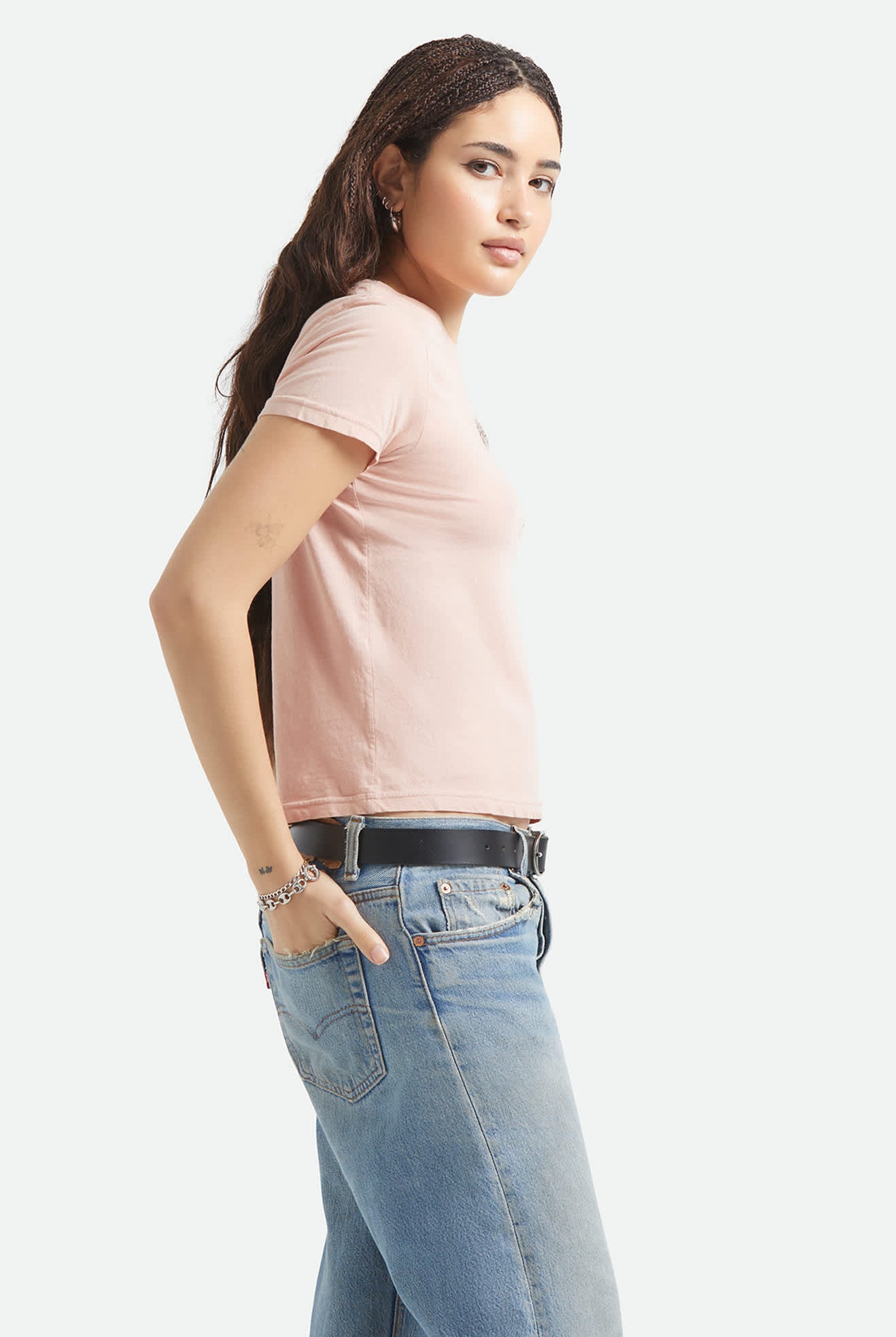 Women's Pony Club Slim Crew T-Shirt in the color Silver Pink - Women's Side View