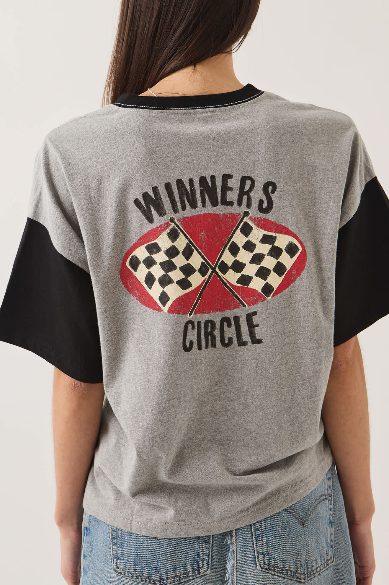 Women's Winners Circle Boxy Football T-Shirt in the color Heather Grey/Black - Additional Fit image