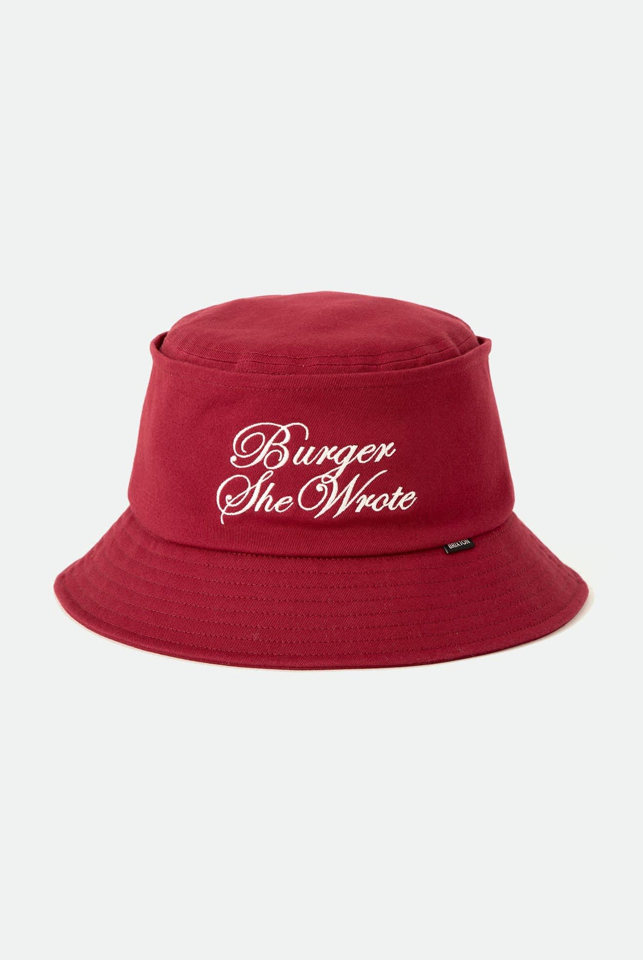 Unisex Burger She Wrote Bucket Hat in the color Burgundy - Additional Laydown image