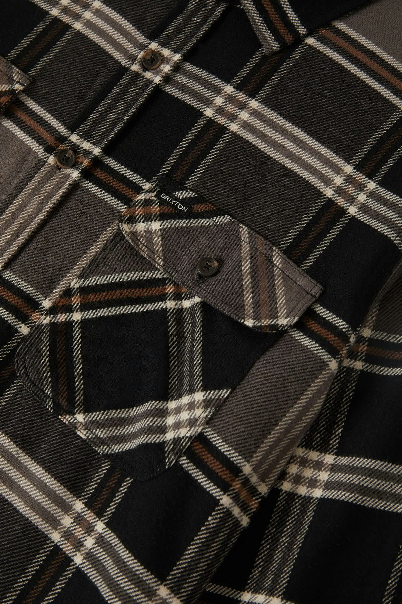 Men's Bowery L/S Flannel in the color Black/Charcoal/Pinecone - Additional Laydown image