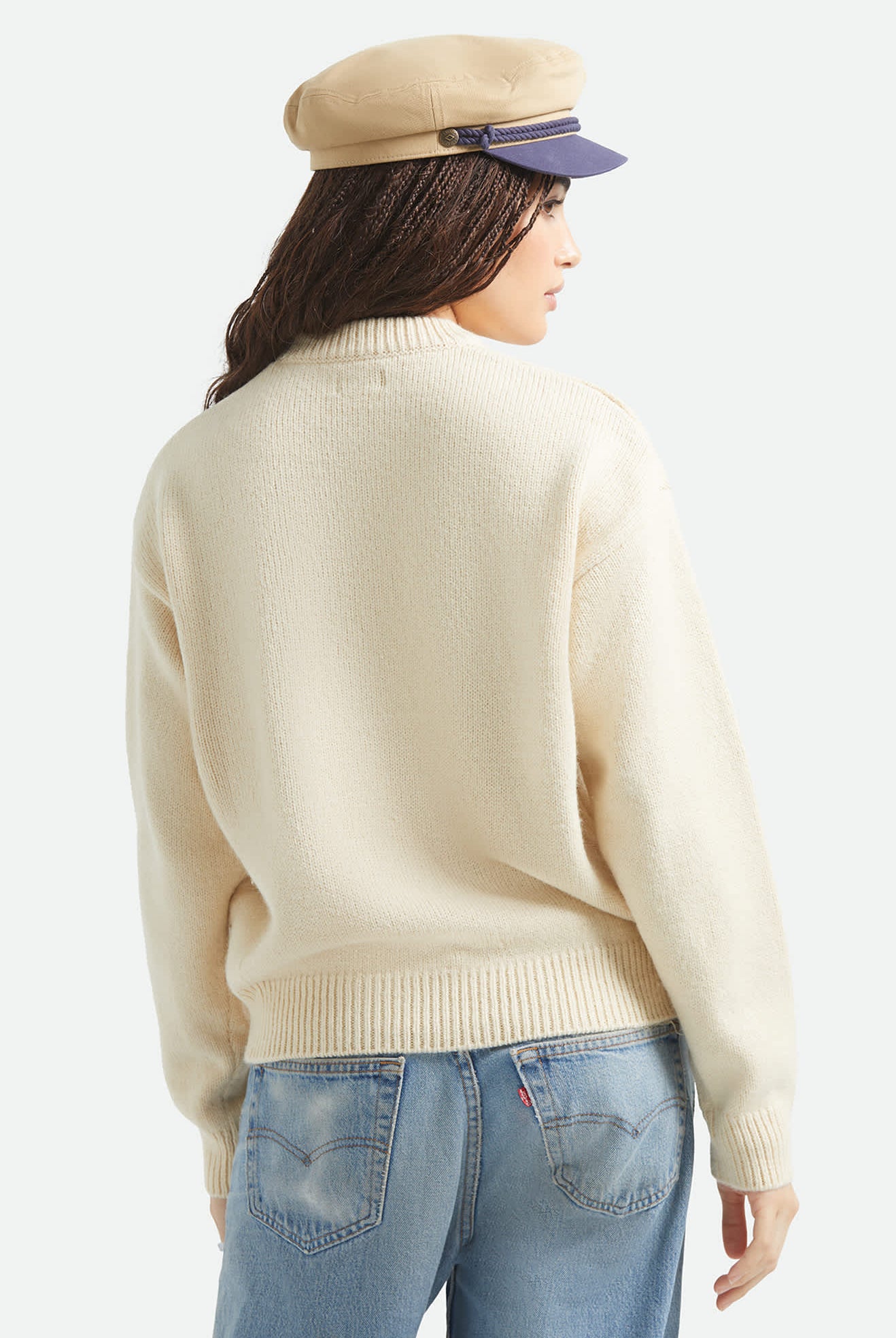 Women's Brixton Ranching Club Crew Sweater in the color Whitecap - Women's Back View