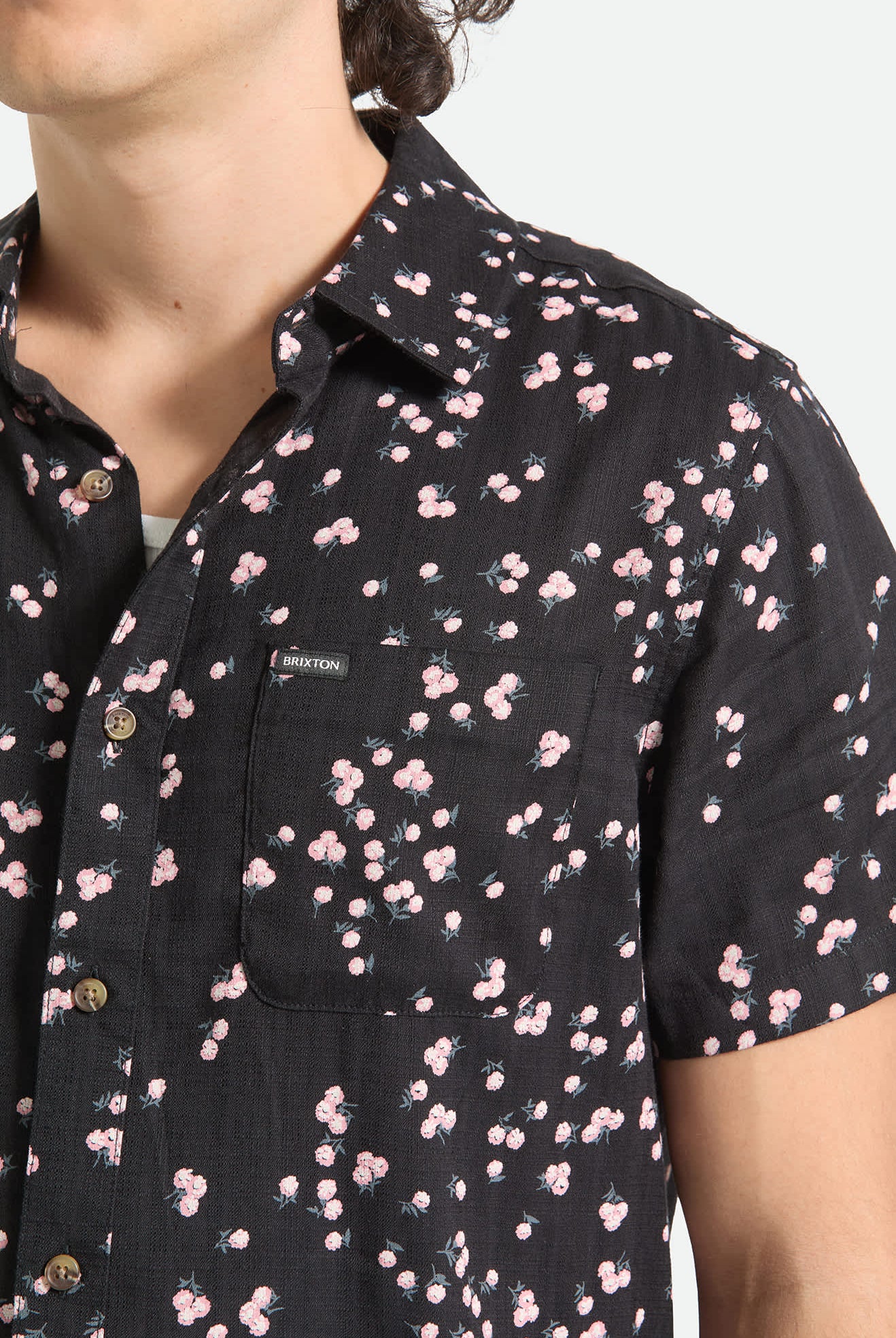Men's Charter Slub Short Sleeve Shirt in the color Black/Pink - Additional Fit image
