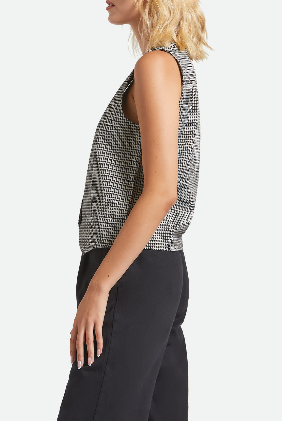 Women's Houndstooth Leisure Vest in the color Winter White/Black - Women's Side View
