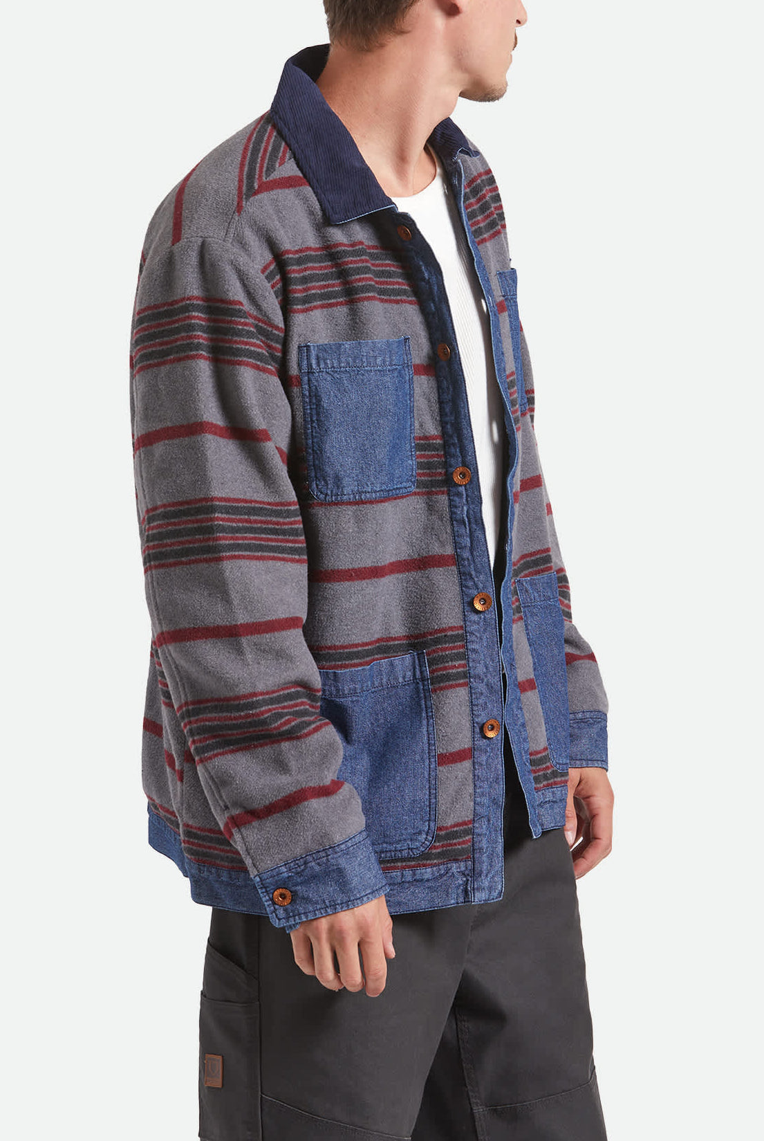 Men's Altered Threads Chore Coat in the color Medium Wash Denim - Women's Back View