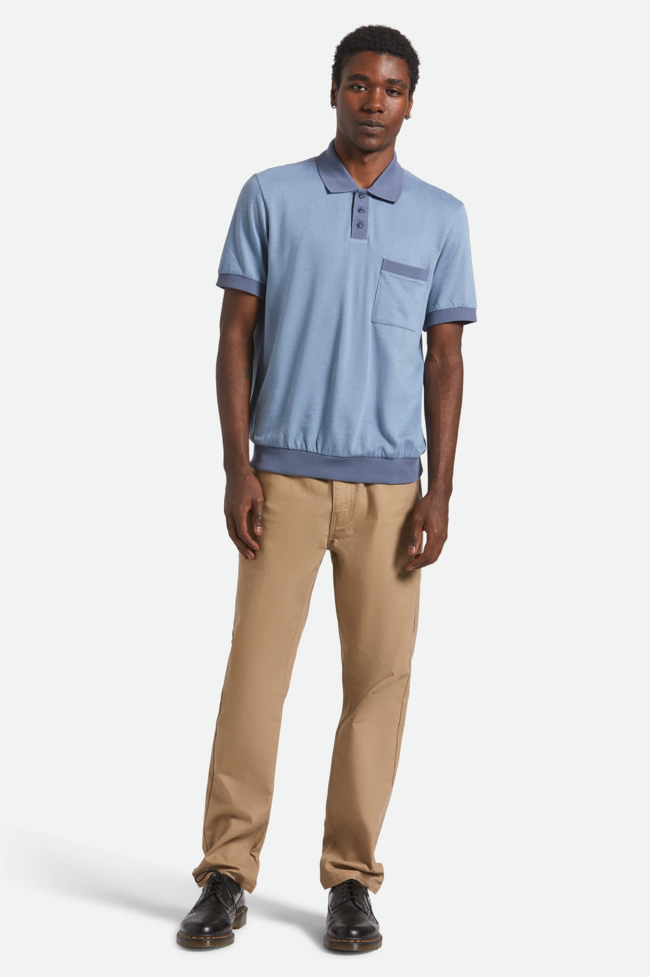 Men's Weekend Herringbone S/S Polo in the color Borrow Blue/Berring Sea - Additional Fit image