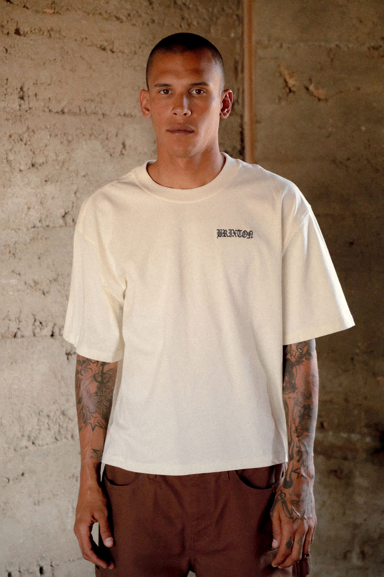 Men's Serrano Short Sleeve Boxed Crop T-Shirt in the color Cream - Men's Lifestyle image