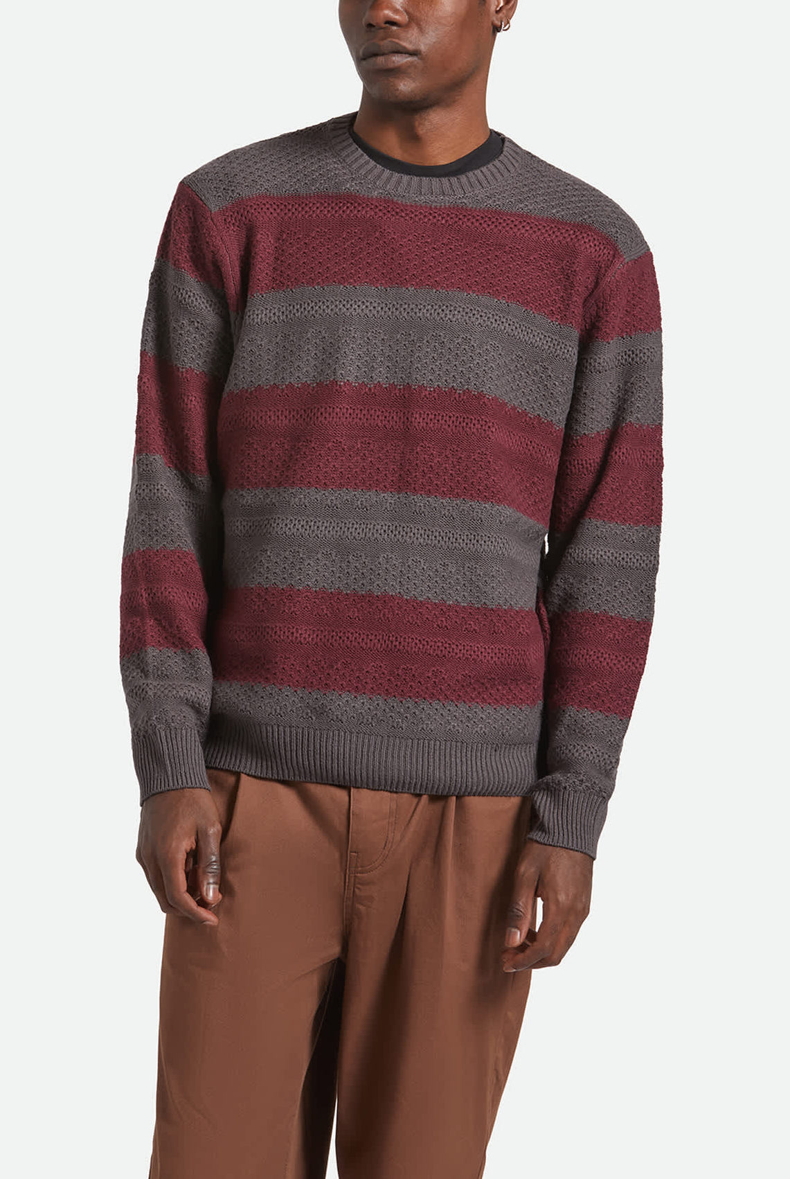 Men's Midnight Crew Sweater in the color Black/Port Stripe - Men's Front View