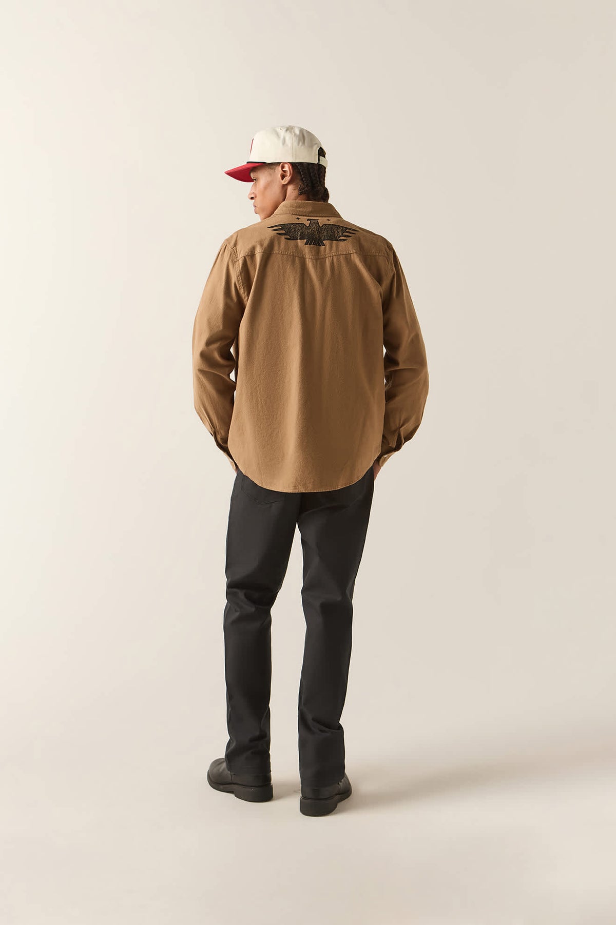 Men's Waylon Lightweight Overshirt in the color Khaki/Khaki - Men's Back View