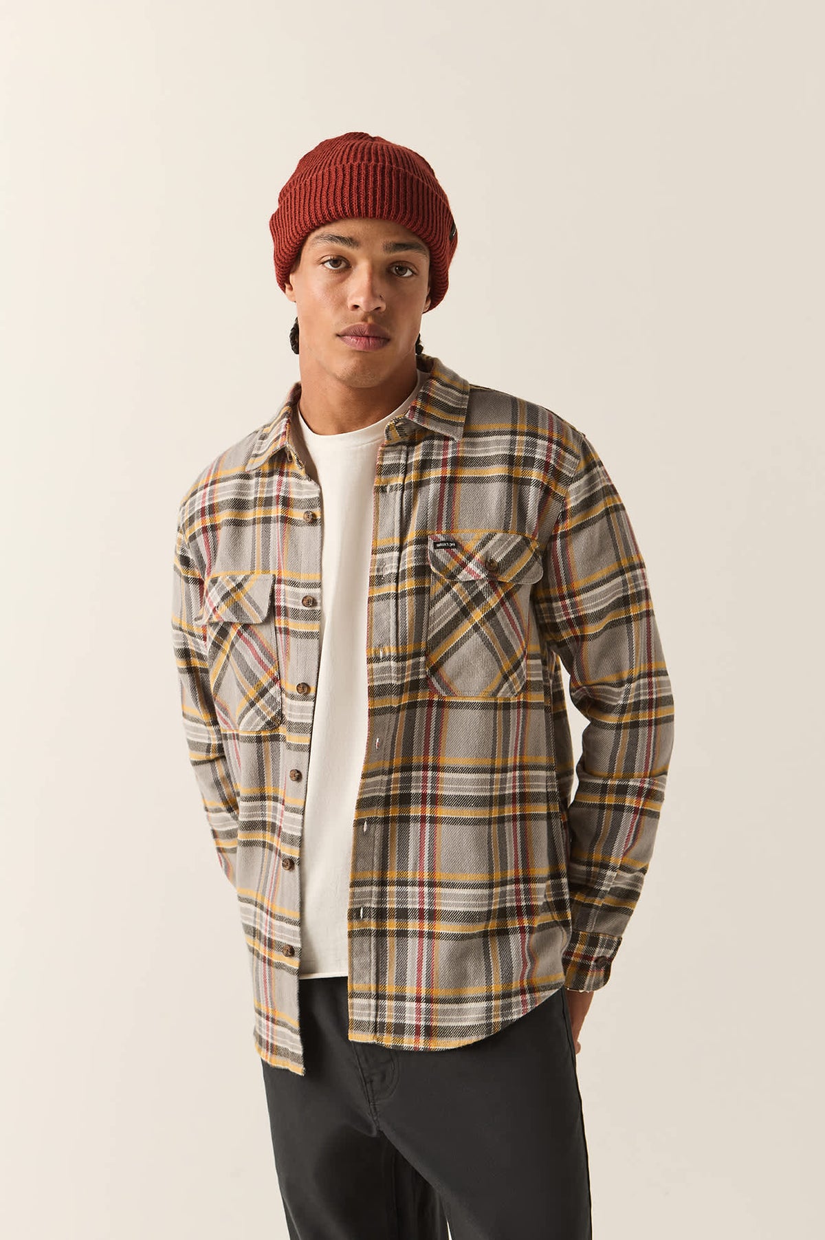 Men's Bowery Flannel in the color Washed Grey/Multi - Men's Side View