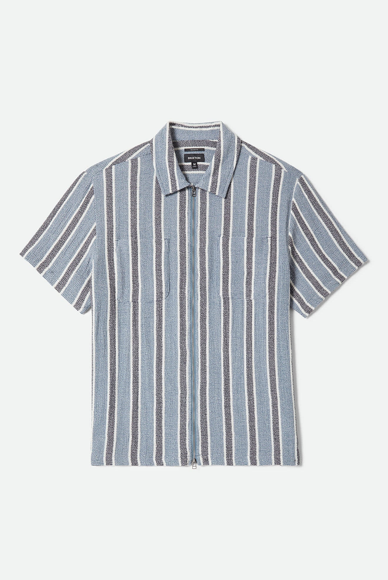 Men's The Dexter Textured Stripe Short Sleeve Shirt in the color Black/Dusty Blue - Front Product View