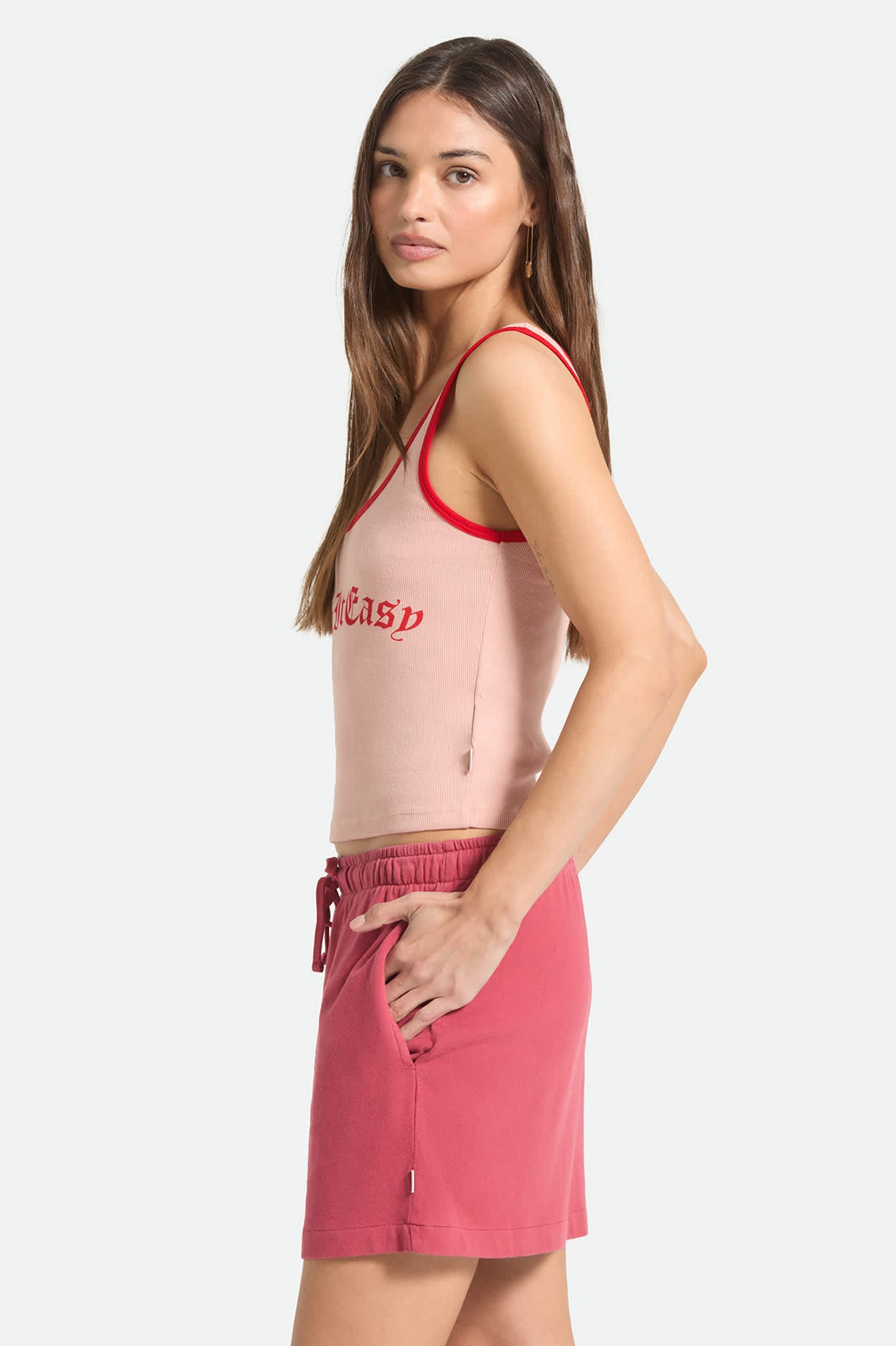 Women's Take It Easy Ringer A-Tank in the color Silver Pink - Women's Side View