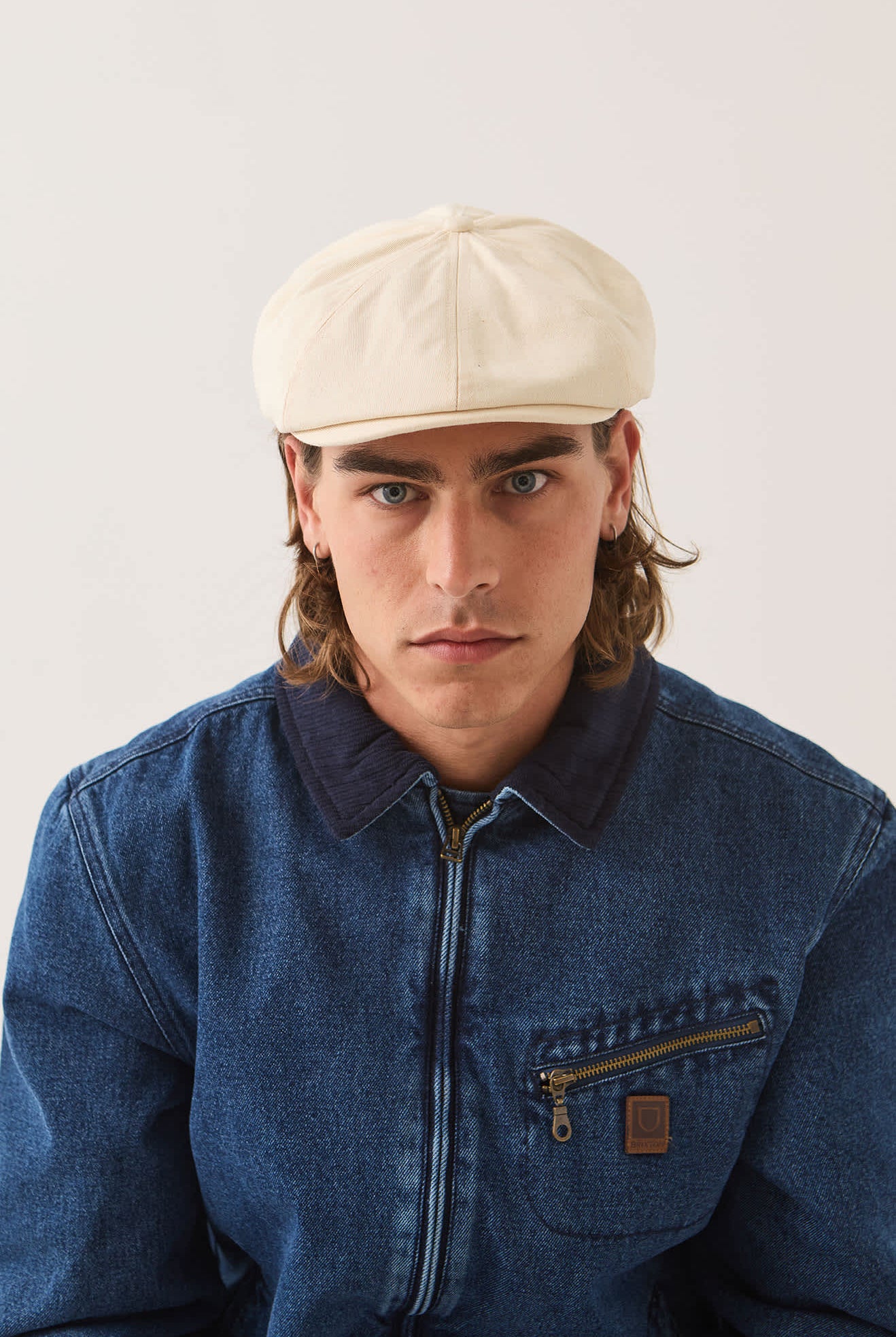 Unisex Brood Newsboy Cap in the color Egret White - Men's Front View