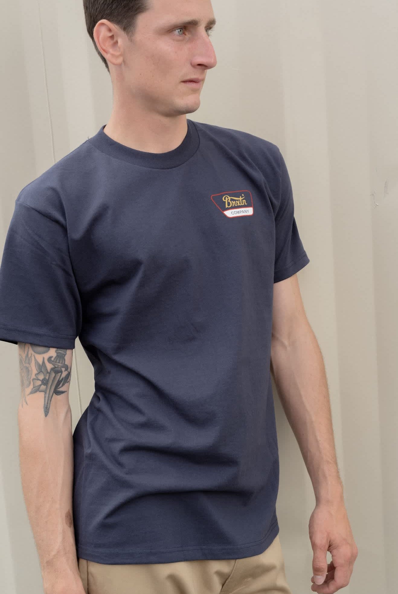 Men's Linwood Short Sleeve Standard T-Shirt in the color Navy/Red/Copper - Men's Front View