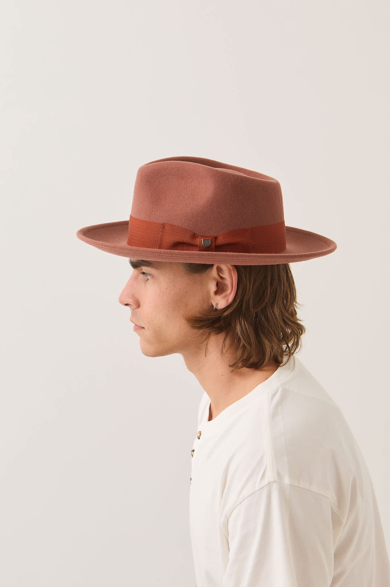 Unisex Eames Fedora in the color Teak/Caramel - Men's Side View