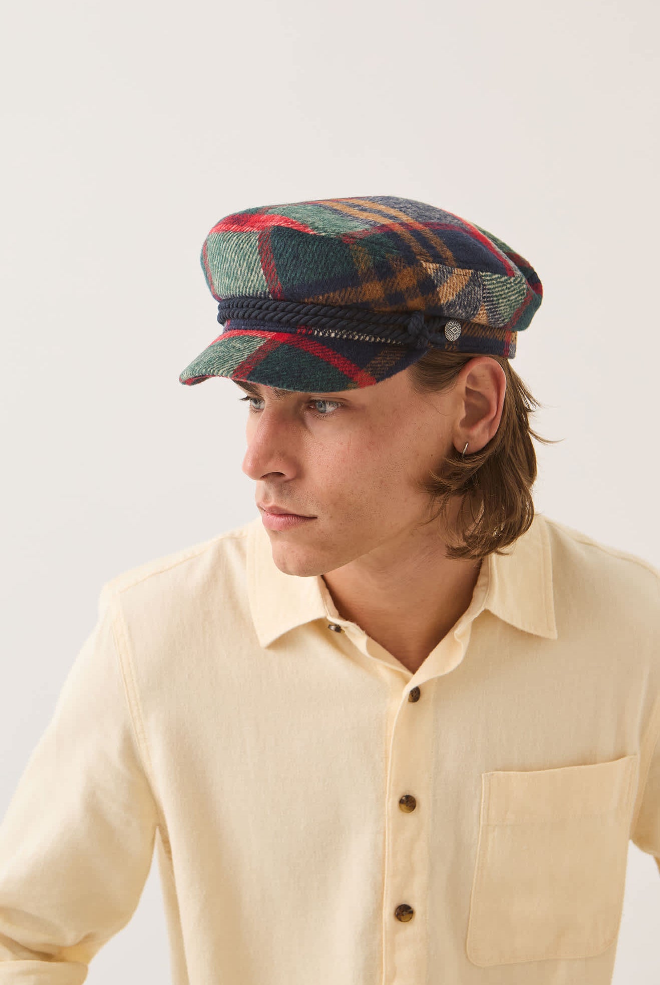 Unisex Fiddler Fisherman Cap in the color Navy/Green/Red/Cream - Additional Fit image