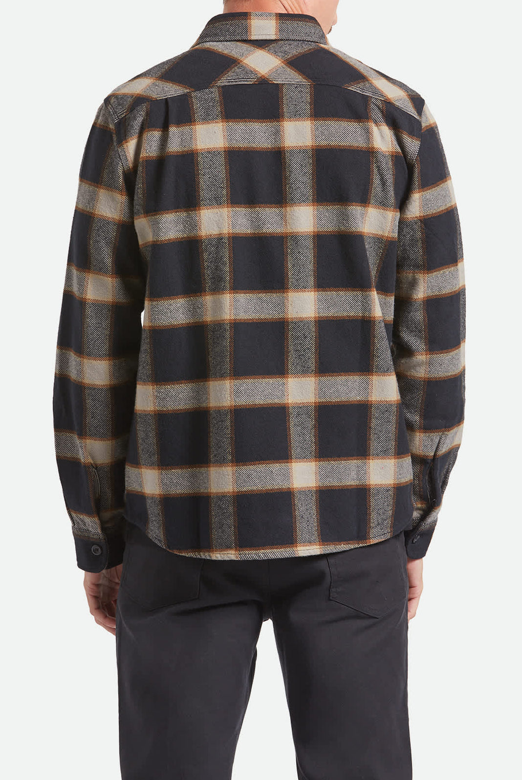 Men's Bowery Heavyweight Flannel in the color Black/Cream - Men's Back View