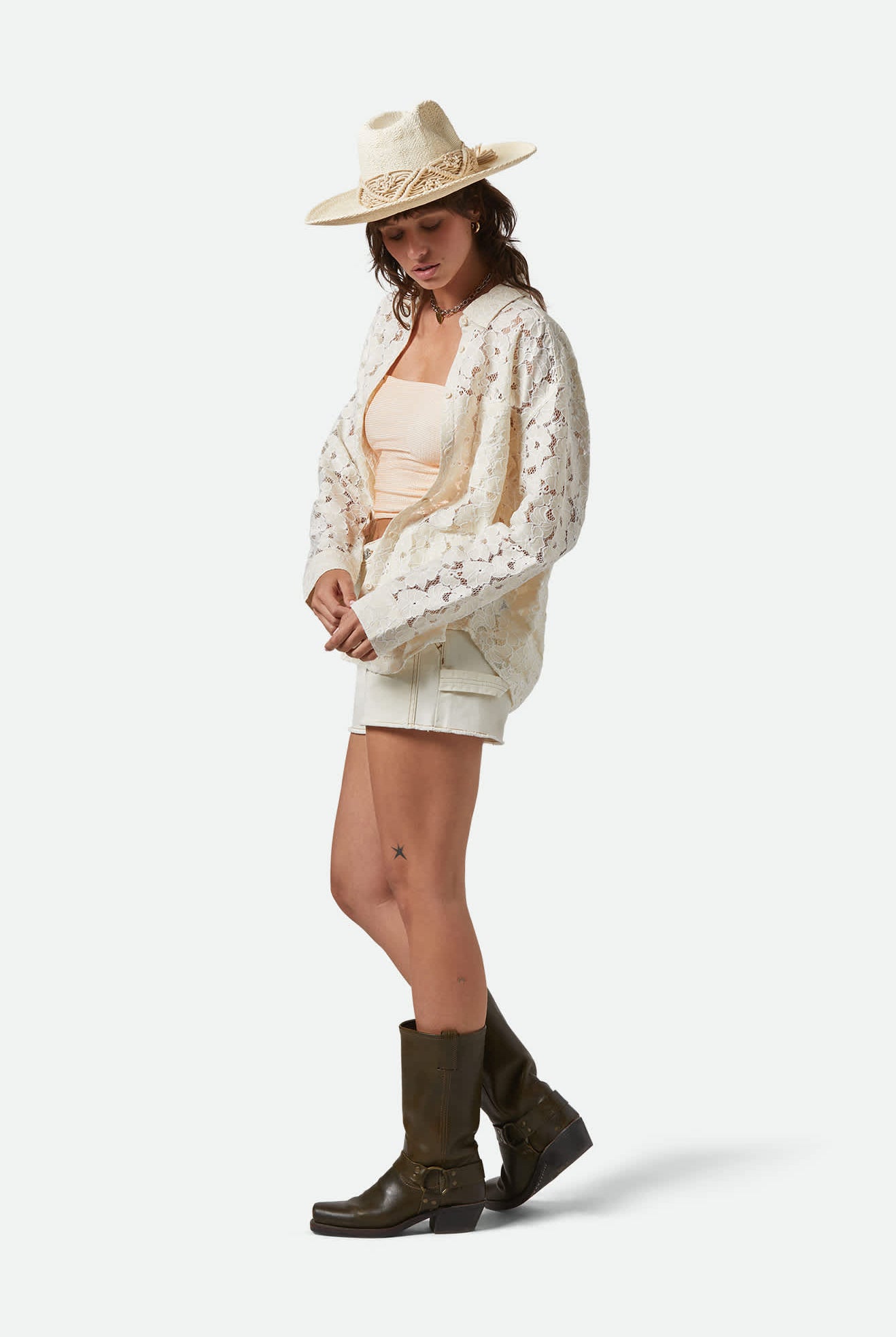 Women's East Side Boxy L/S Button Down in the color Whitecap - Women's Side View