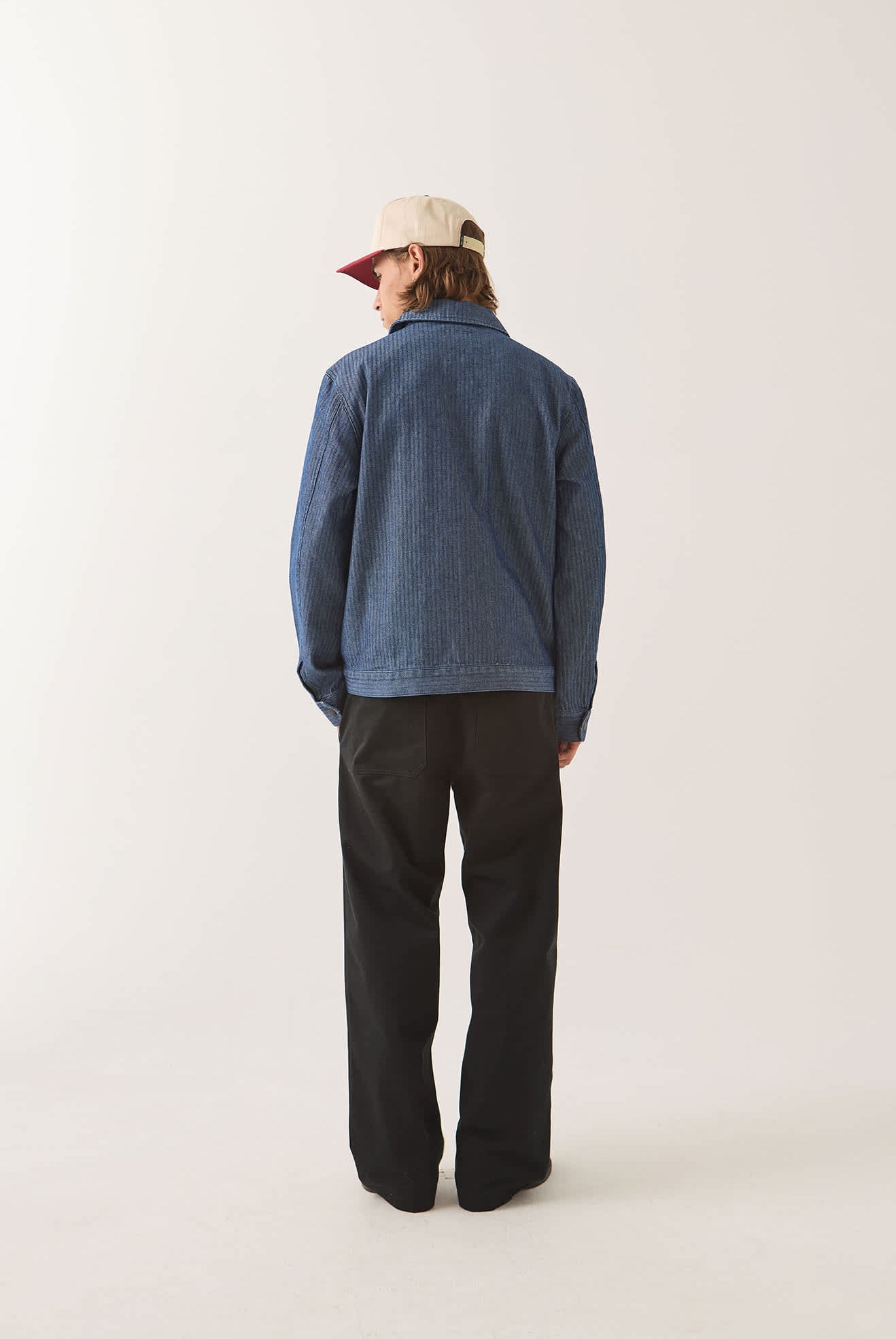 Men's Mechanic Garage Zip Jacket in the color Indigo Herringbone - Men's Back View