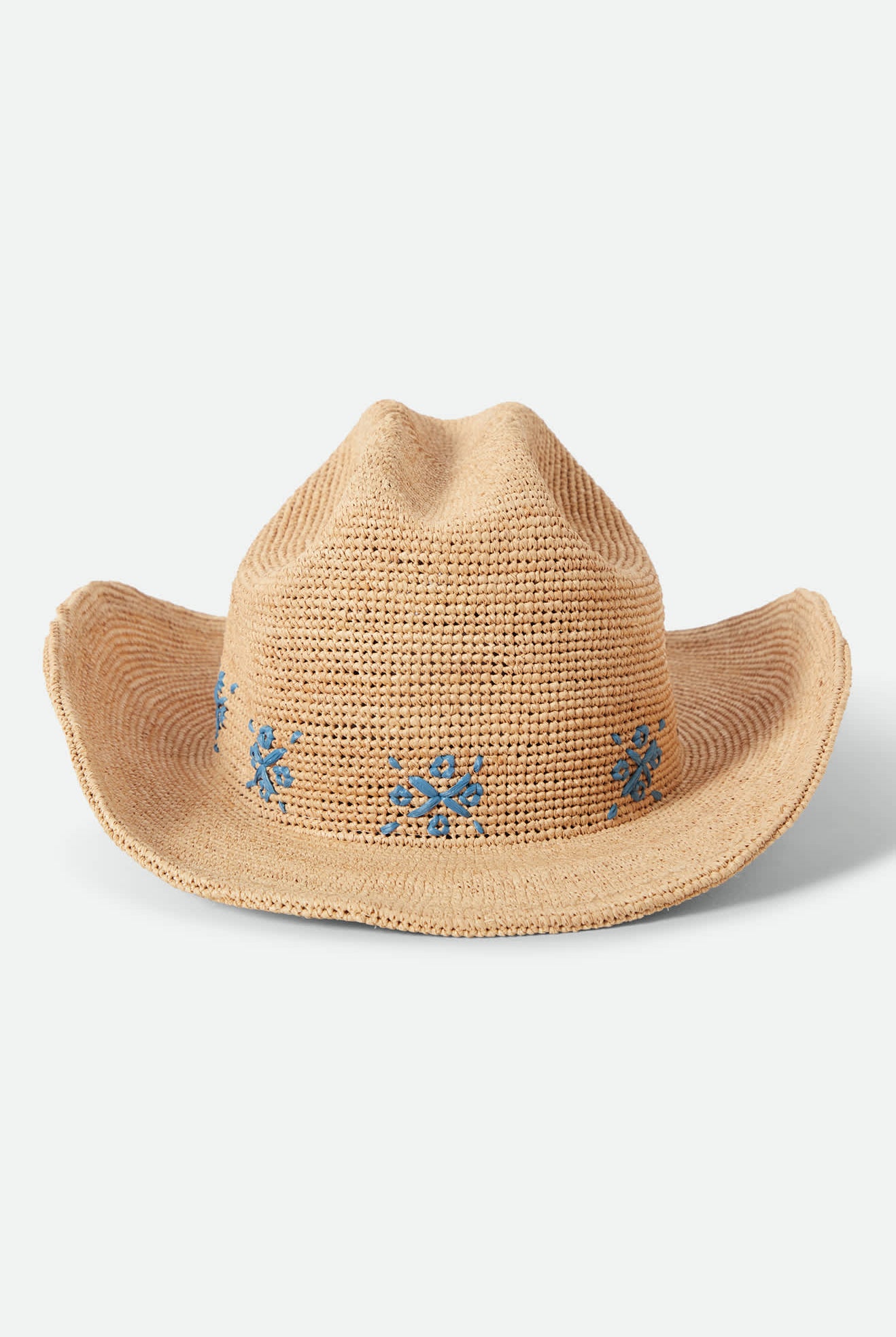 Women's Odessa Straw Packable Cowboy Hat in the color Tan/Sunrise Blue - Additional Laydown image