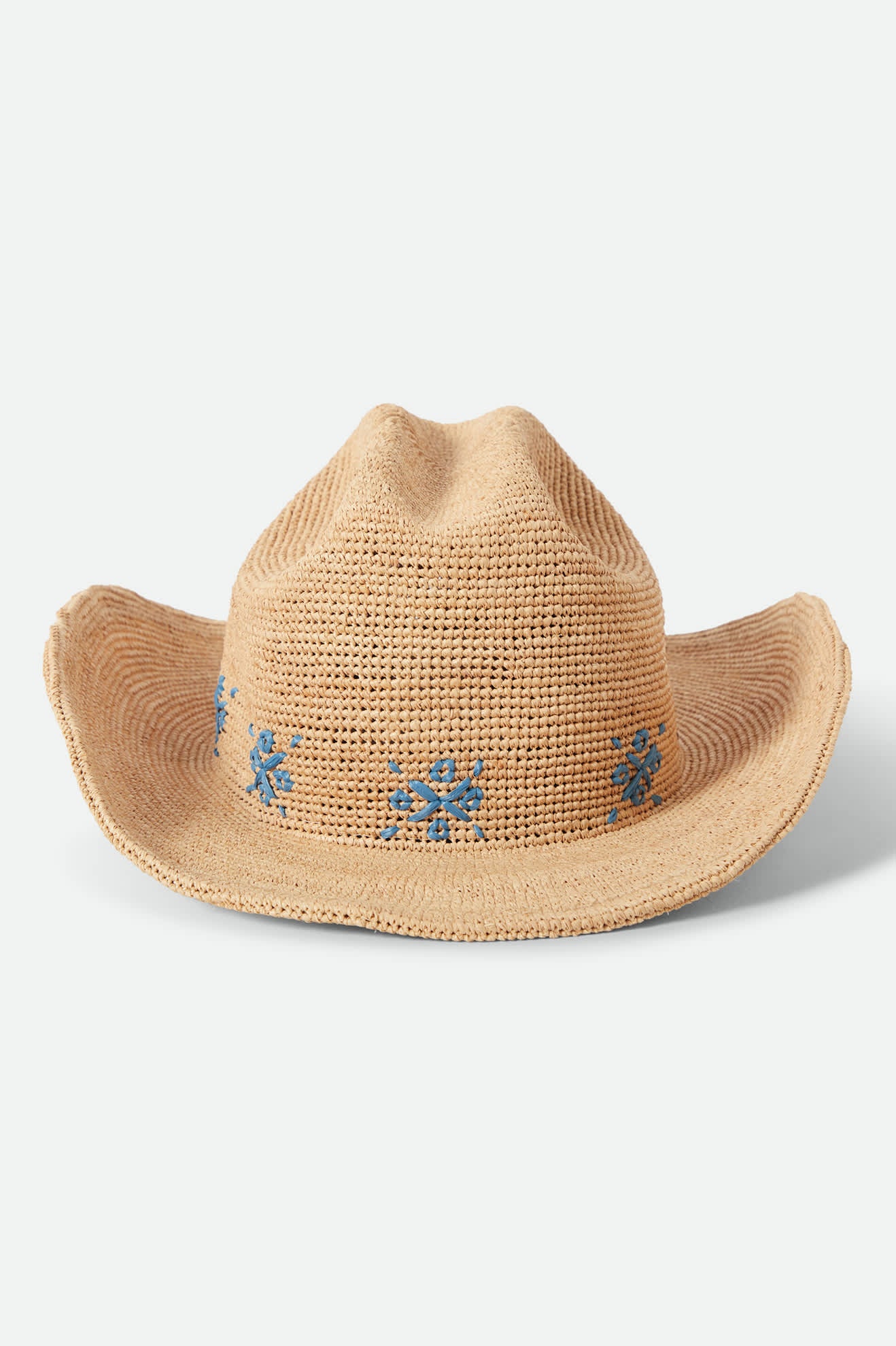 Women's Odessa Straw Packable Cowboy Hat in the color Tan/Sunrise Blue - Additional Laydown image