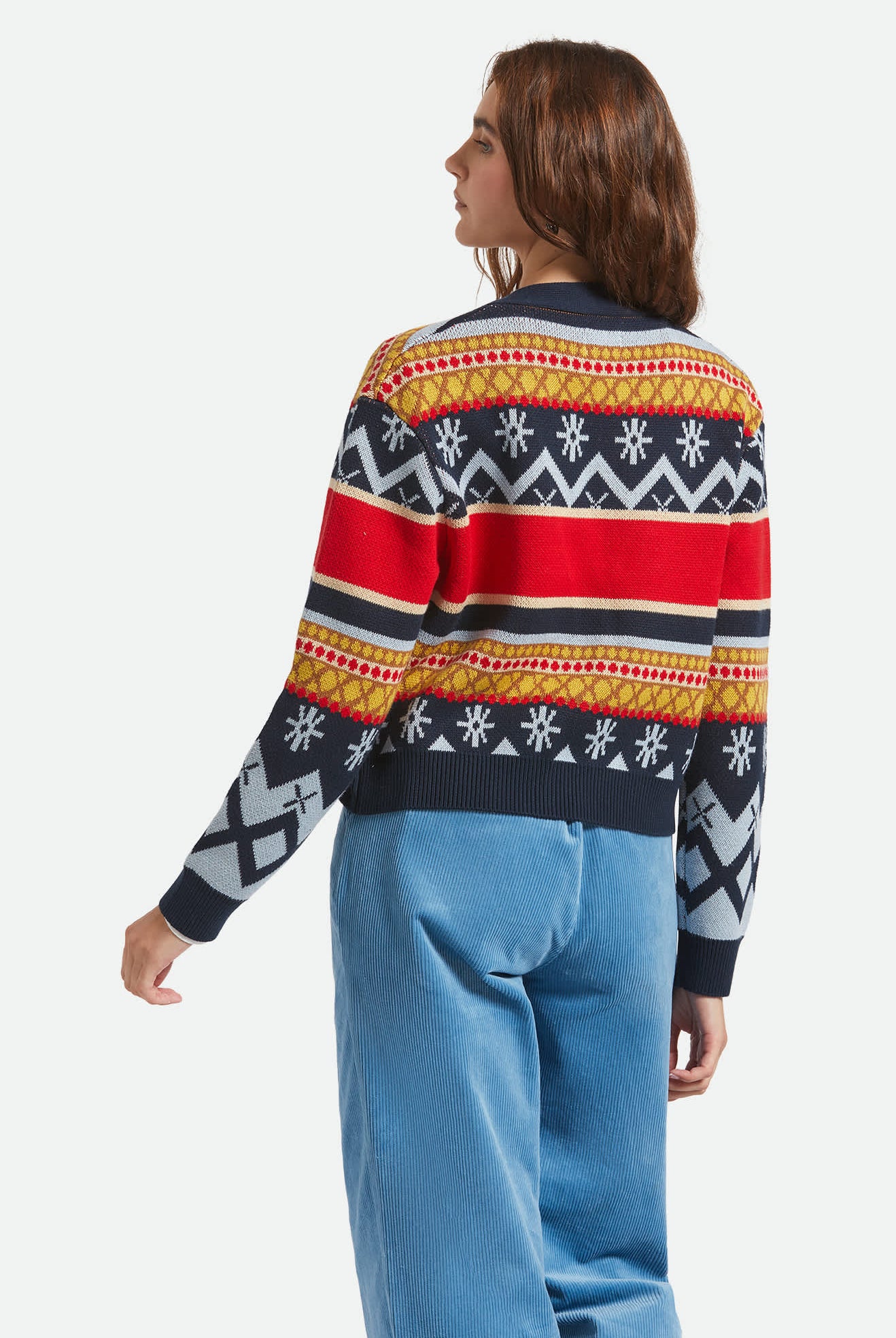 Women's Winter Racing Cardigan in the color Multi Racing Stripe - Women's Back View