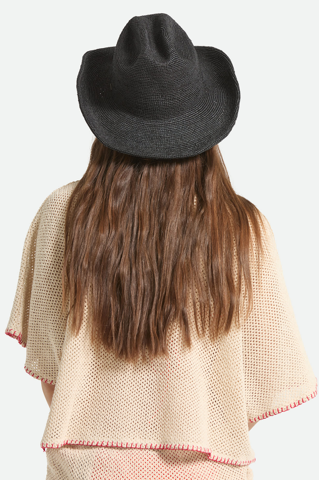 Women's Odessa Straw Packable Cowboy Hat in the color Black - Women's Back View